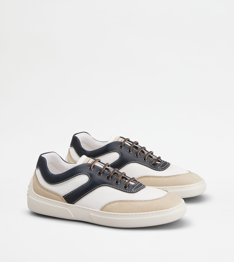 SNEAKERS IN NUBUCK AND FABRIC - WHITE, BLUE, BEIGE 2