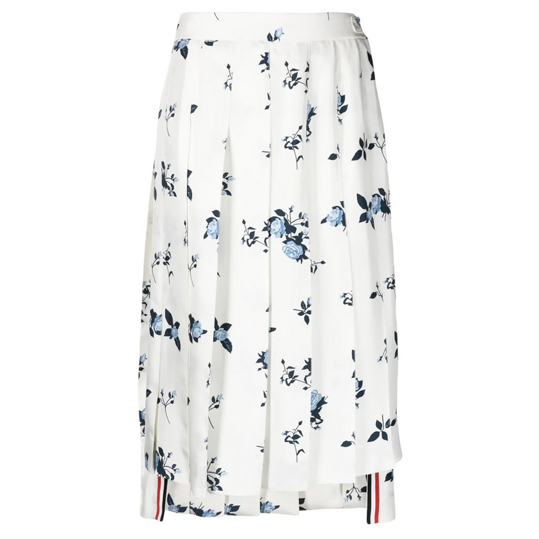 Silk Floral Classic Midi Pleated Skirt - 1
