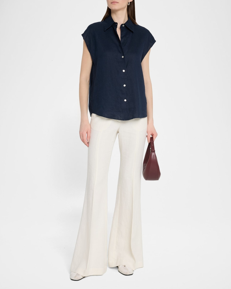 Vince Cap-Sleeve Linen Button-Front Blouse outlook