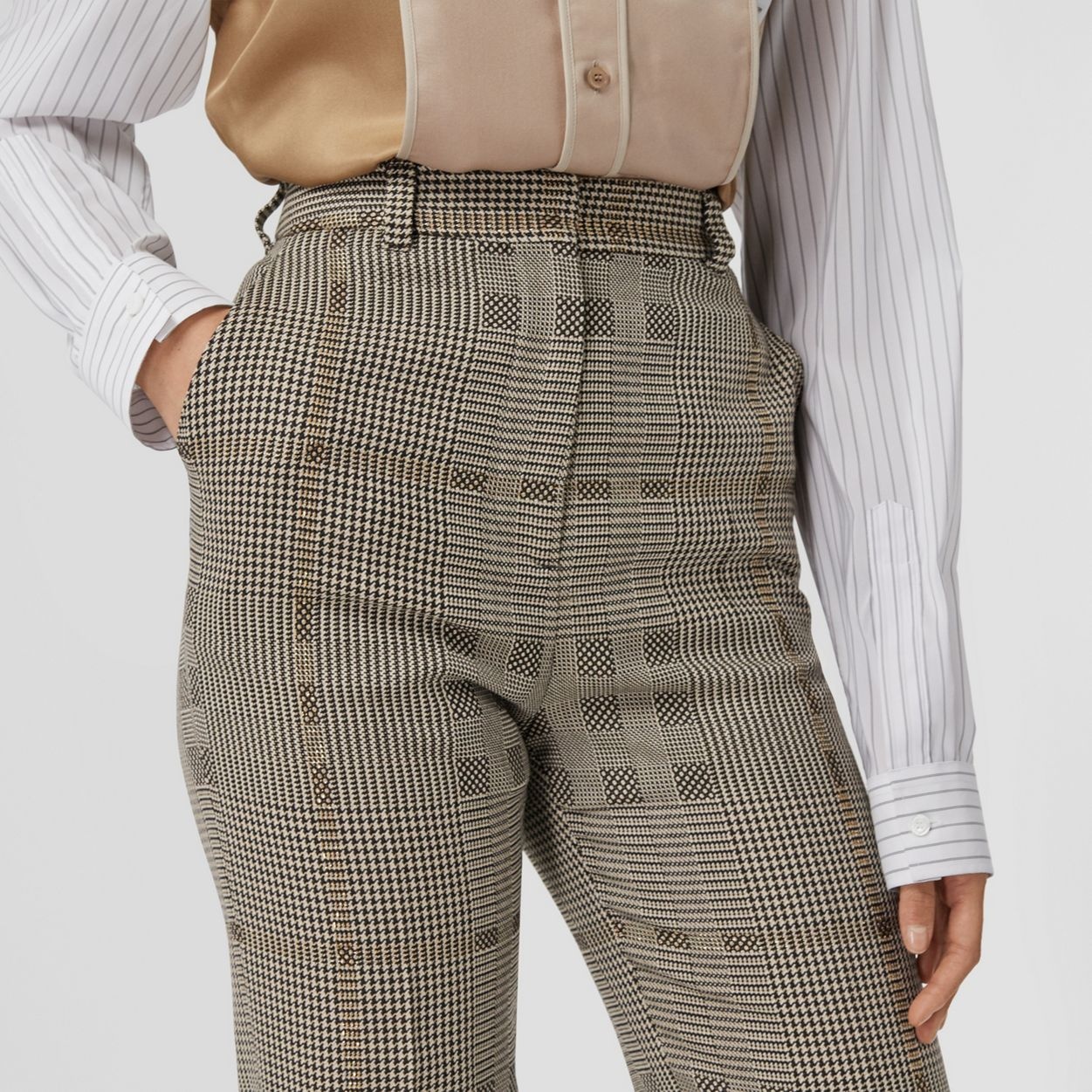 Check Wool Jacquard Tailored Trousers - 5