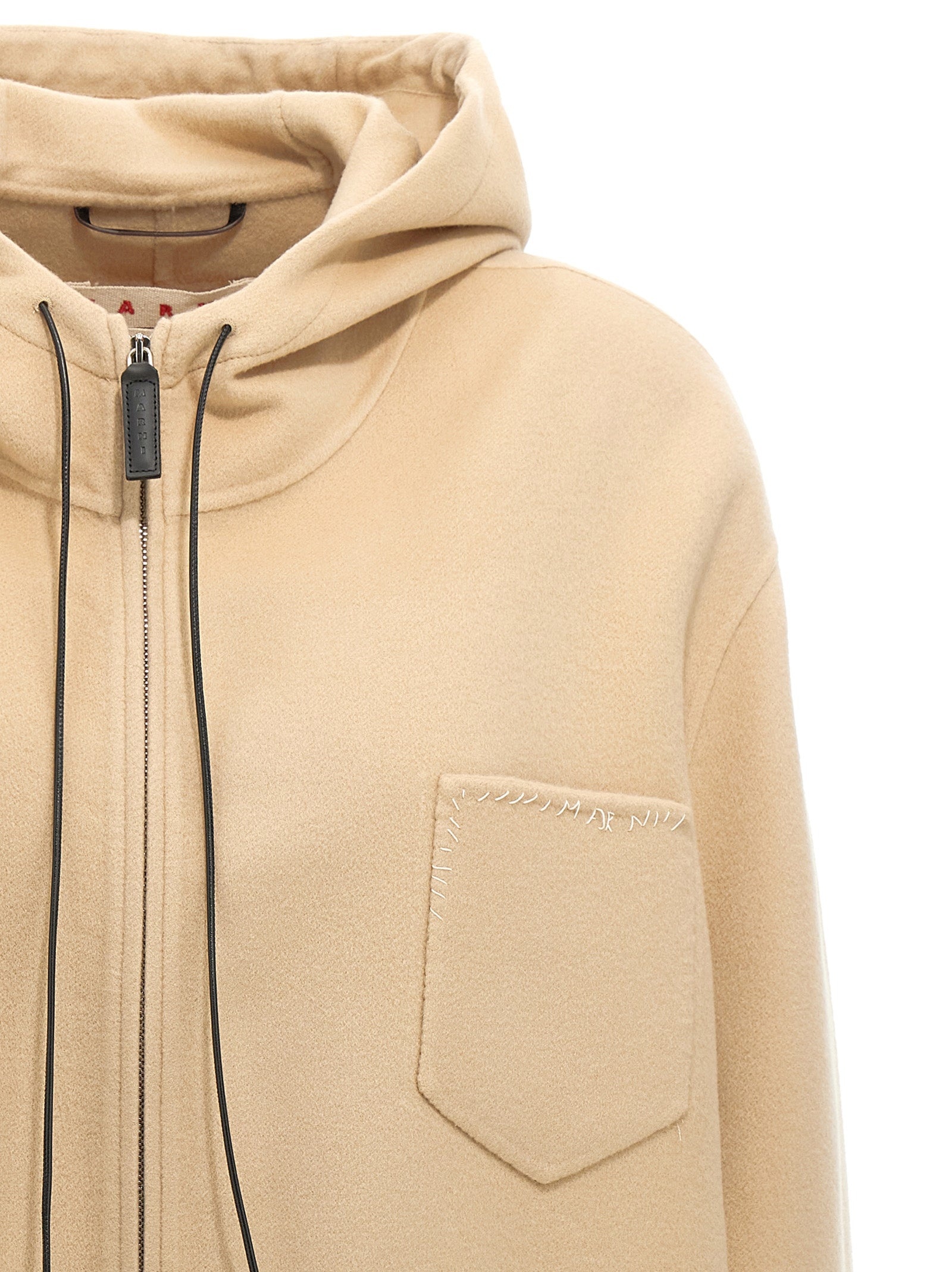 Logo Embroidery Hooded Jacket Casual Jackets, Parka Beige - 3