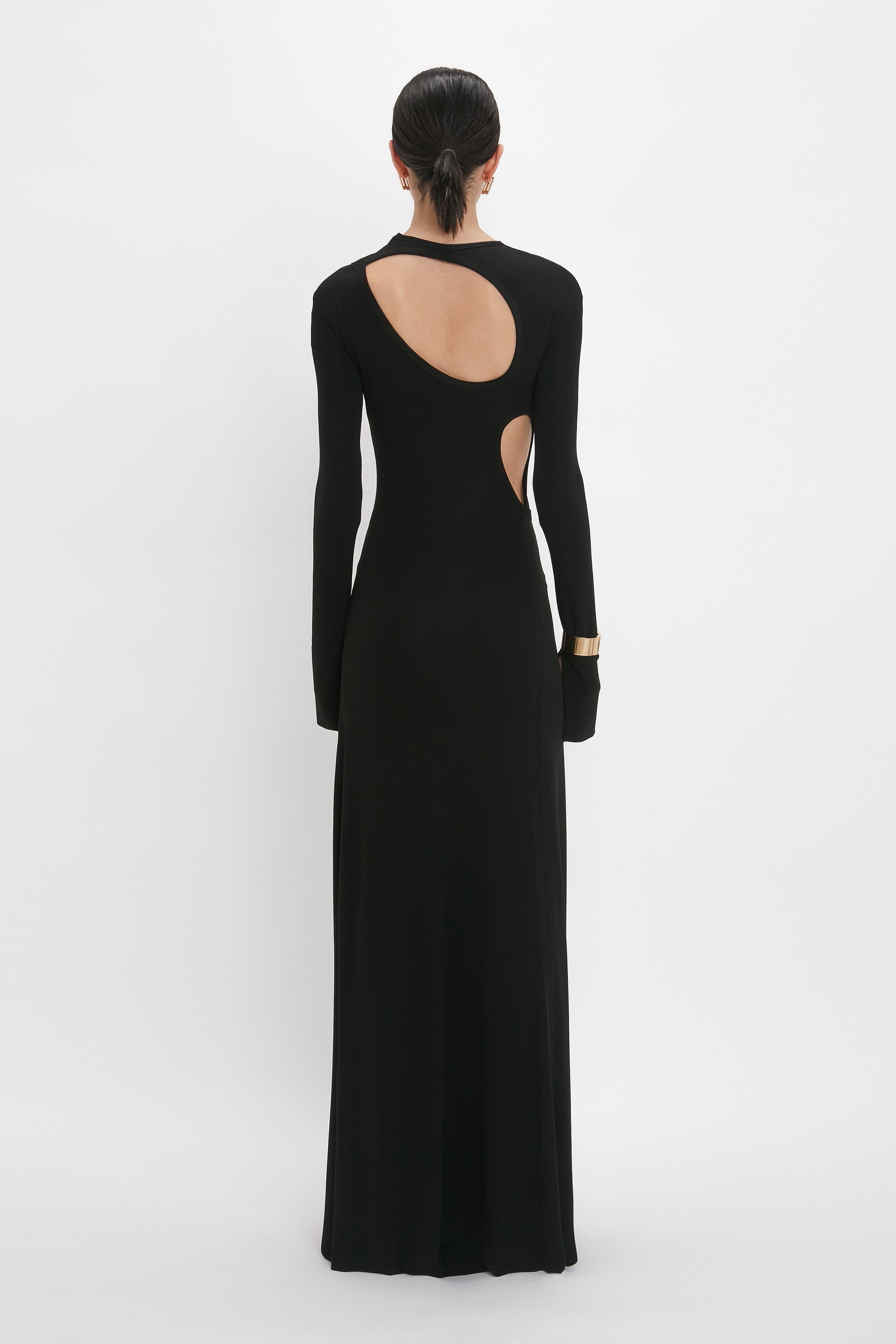 Cut-Out Jersey Floor-Length Dress In Black - 4