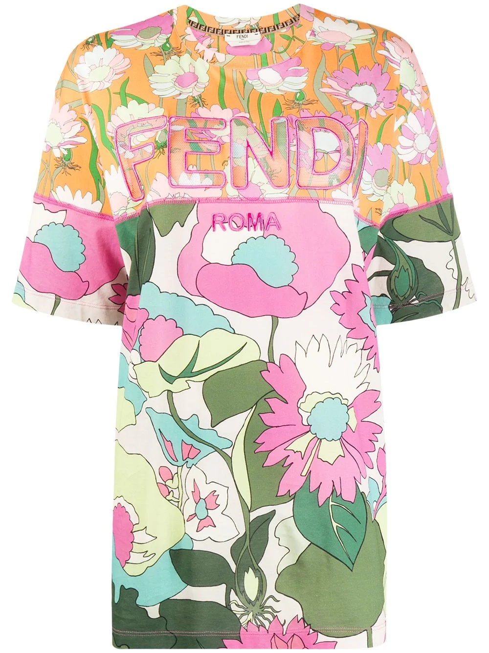 panelled floral-print T-shirt - 1