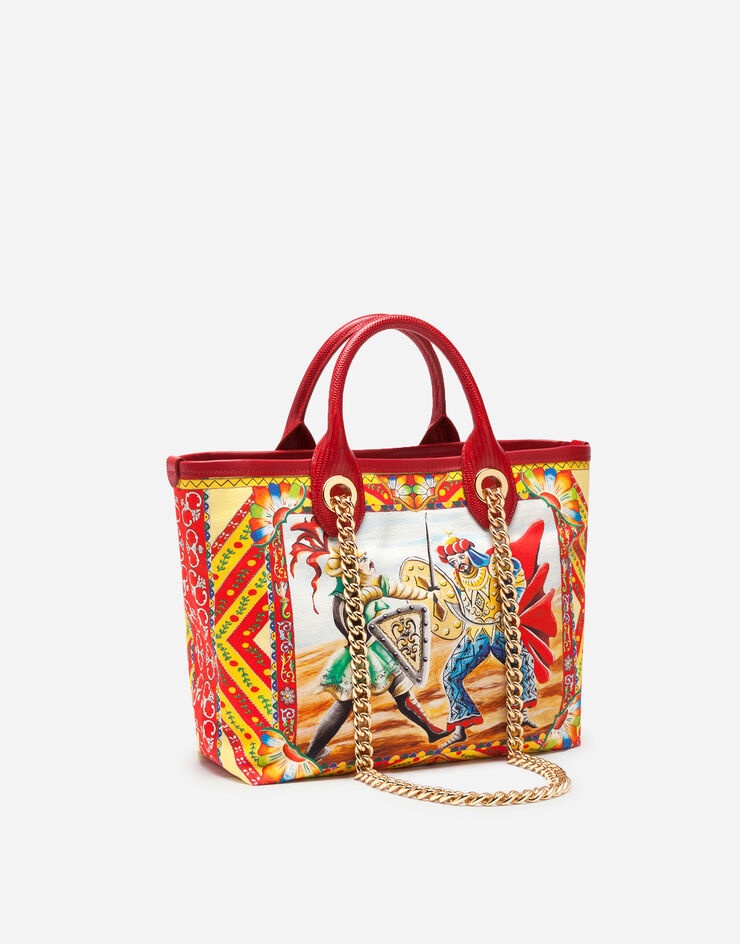 Small Capri shopper in Carretto-print canvas - 3