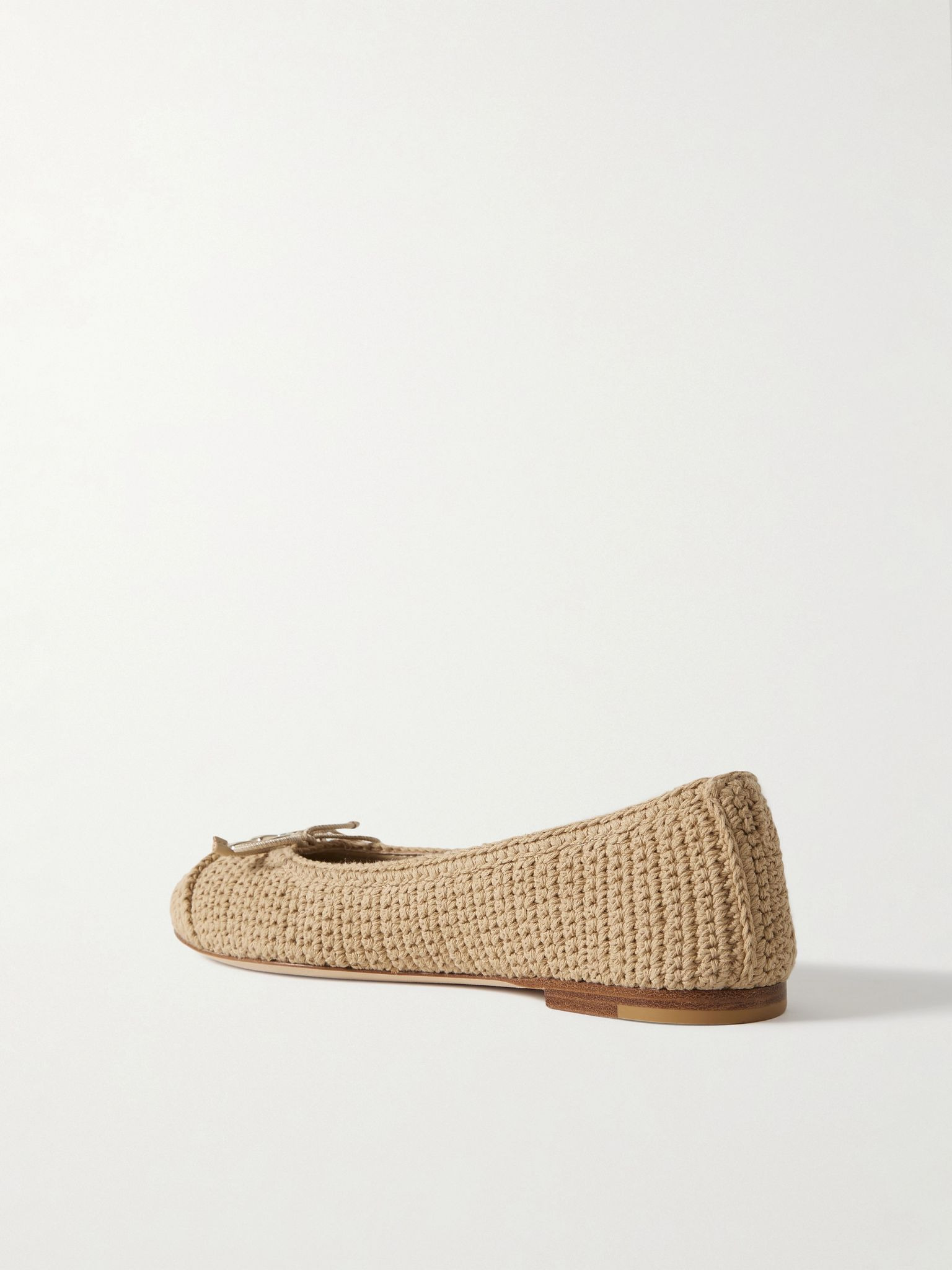 Logo-embellished crocheted cotton ballet flats Neutral - 3