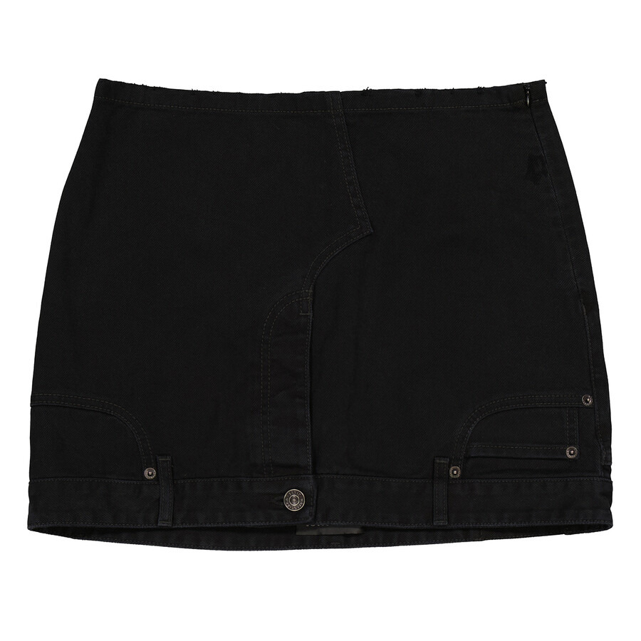 Balenciaga Ladies Peach Pitch Black Upside-Down Denim Miniskirt - 5