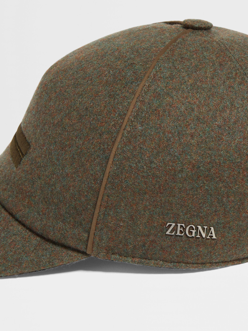 ZEGNA ARMY GREEN MULTIMÉLANGE OASI CASHMERE BASEBALL CAP outlook