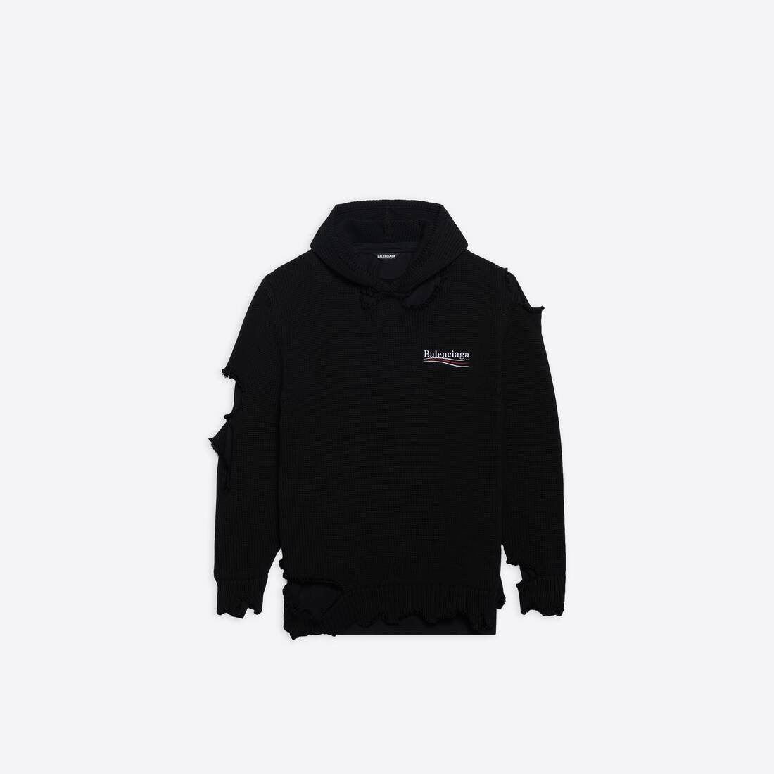 Political Campaign Destroyed Hoodie in Black - 1