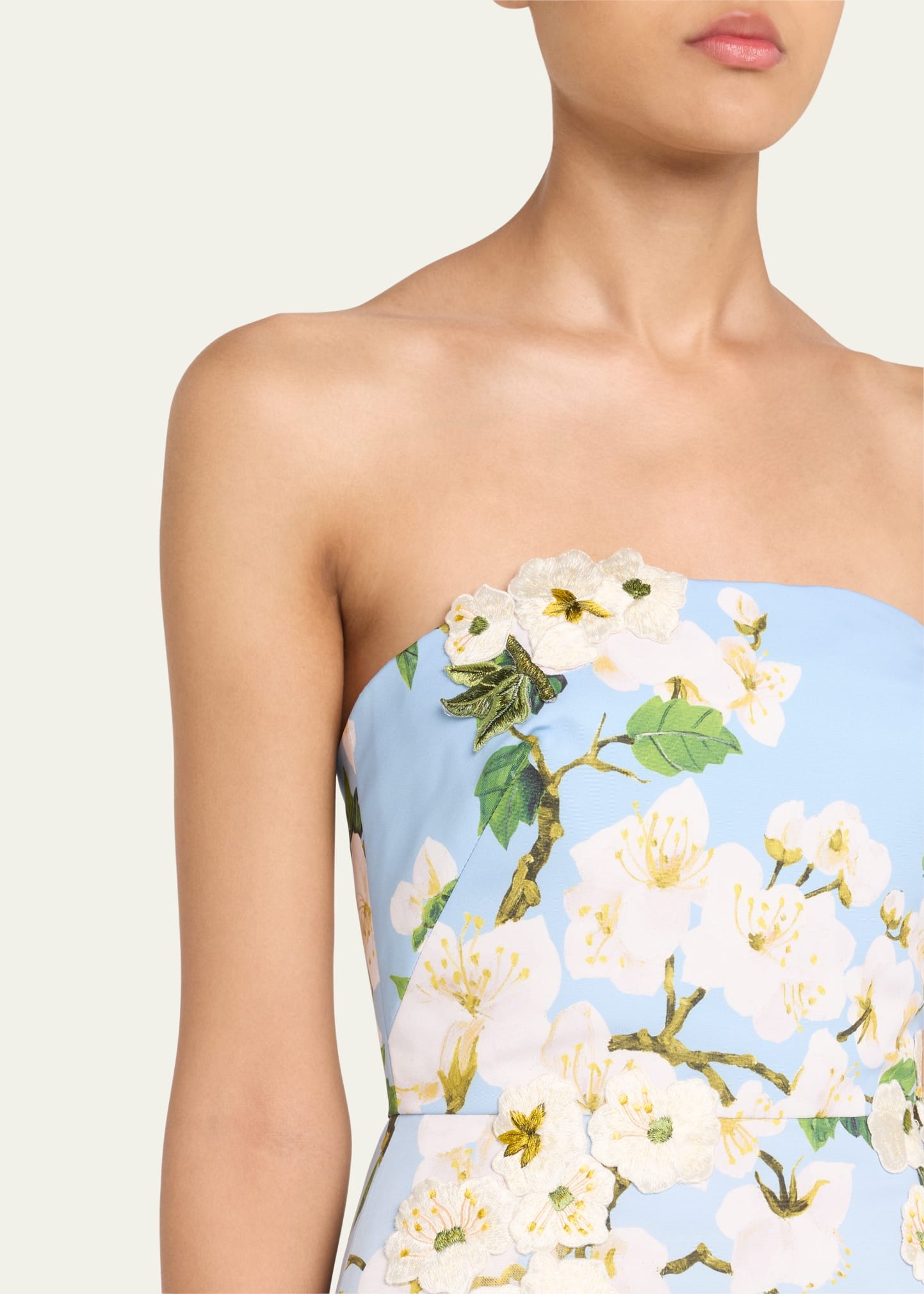 Strapless Cherry Blossom Ombre Embroidered Gown - 5