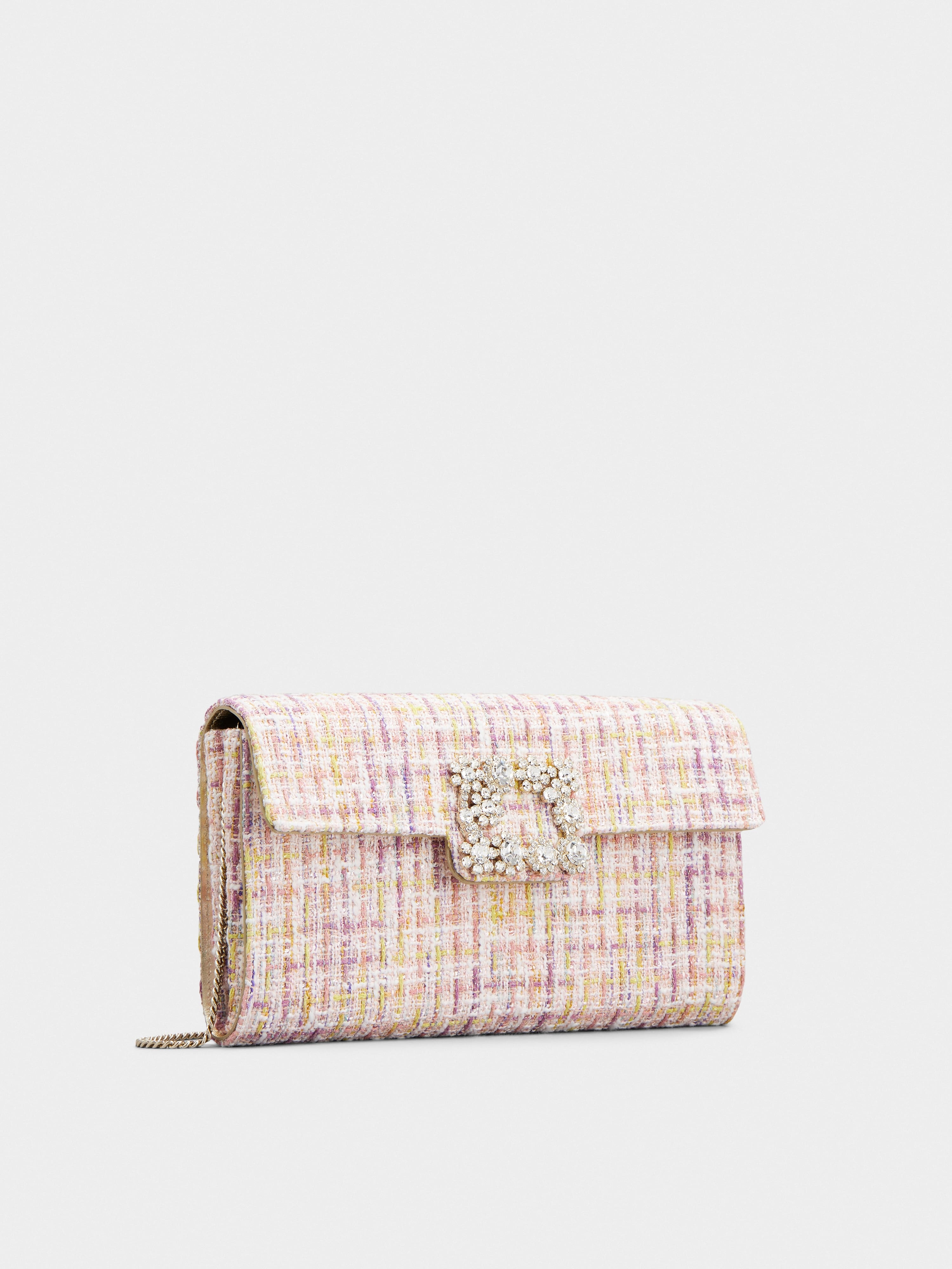 Flower Strass Buckle Clutch Bag in Fabric - 3