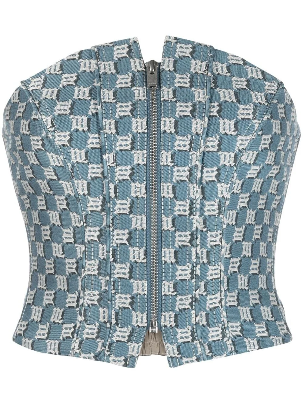 monogram-jacquard strapless corset top - 1
