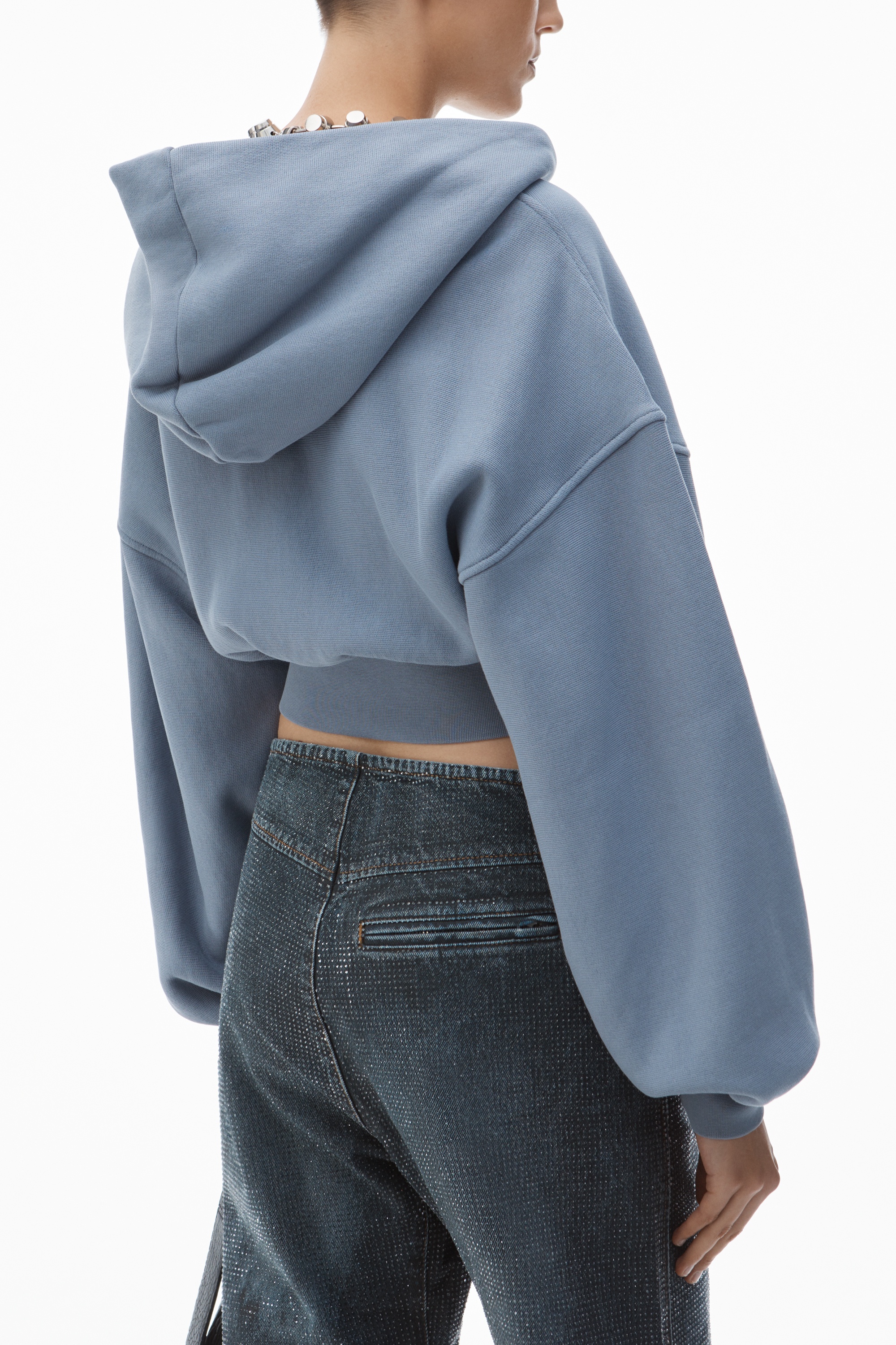 cropped zip up hoodie in classic cotton terry - 5