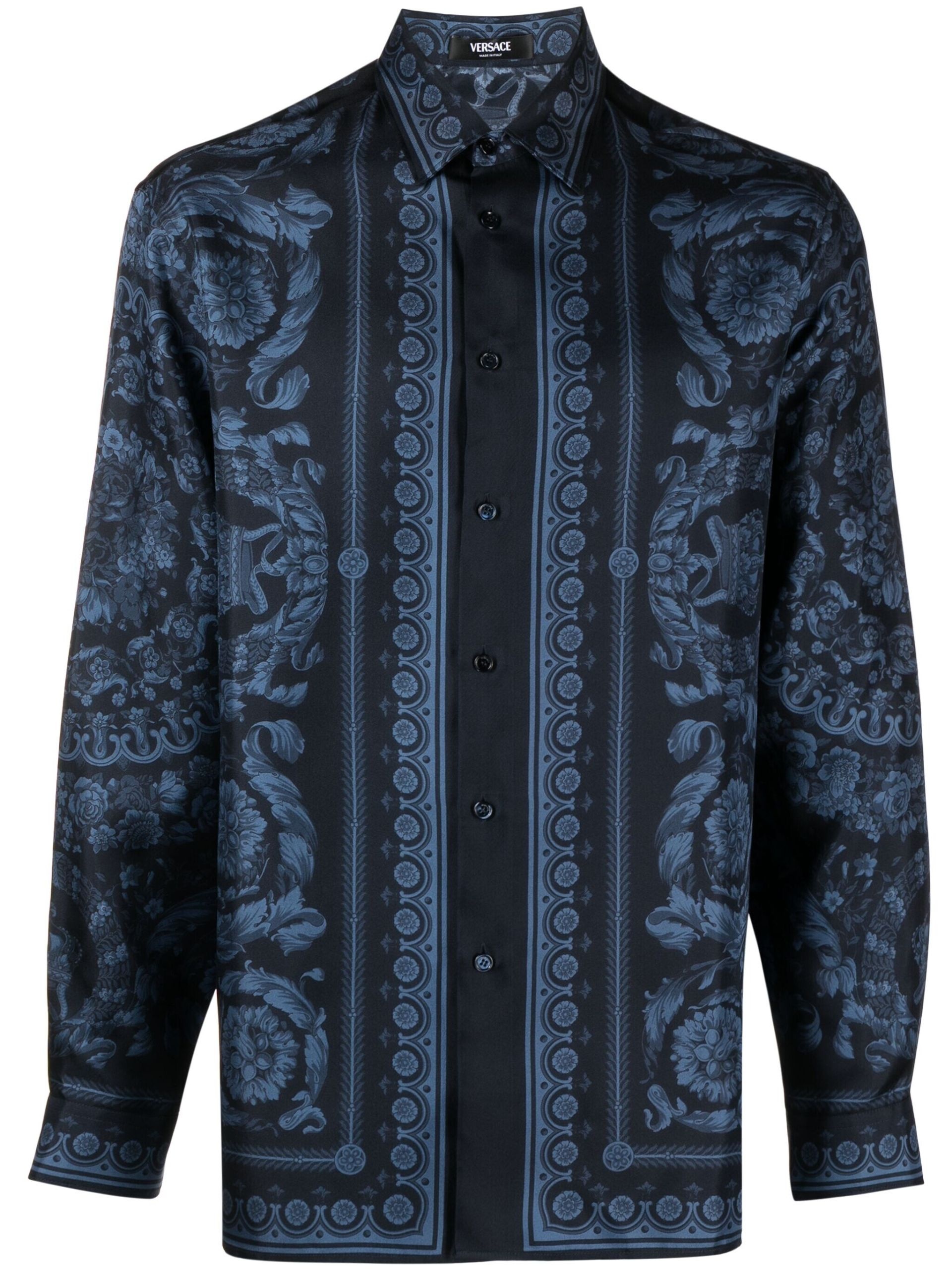 Blue Barocco-print silk shirt - 1