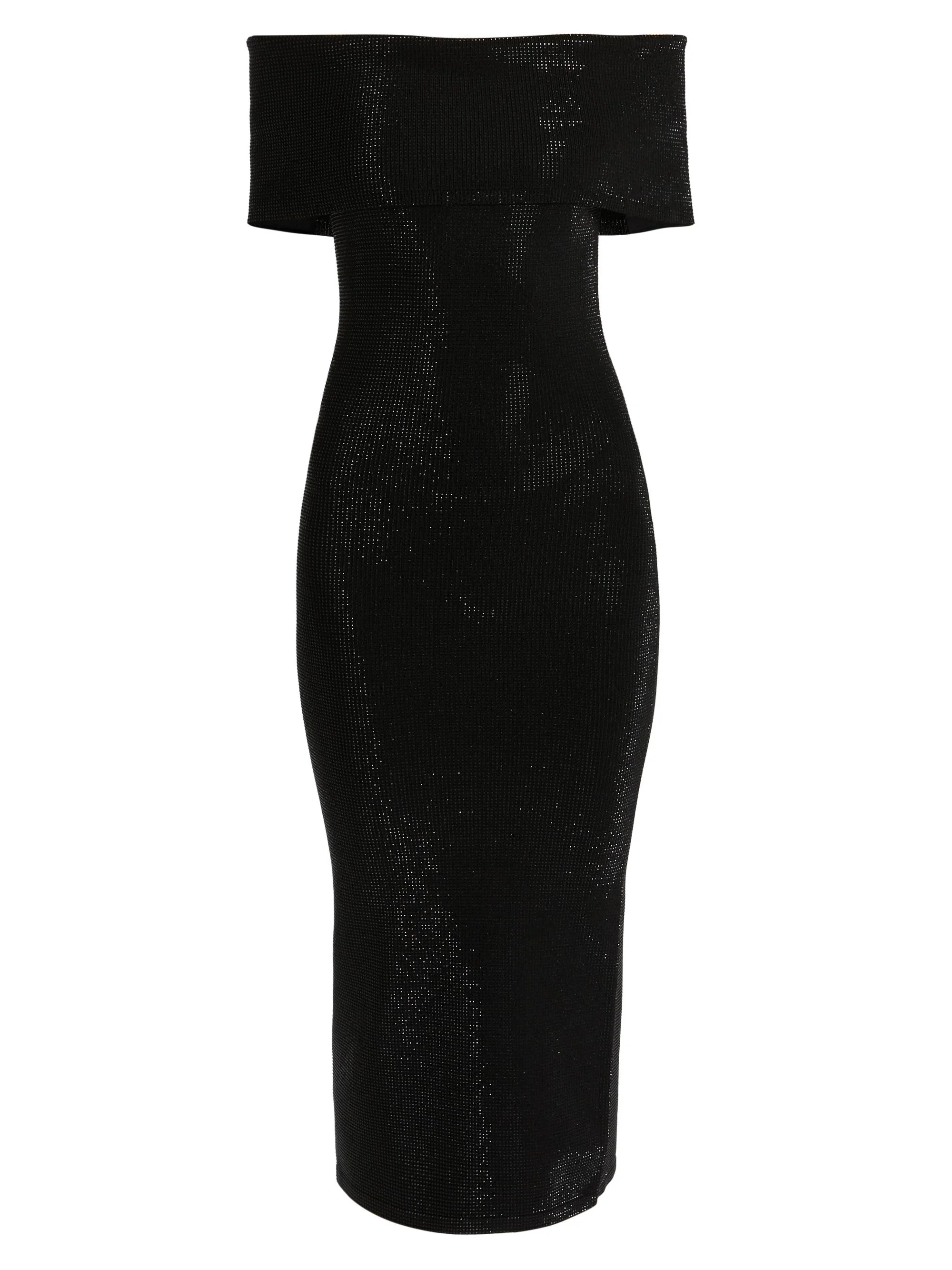 Women's Gem Fold-Over Off-The-Shoulder Midi-Dress - Black - 1