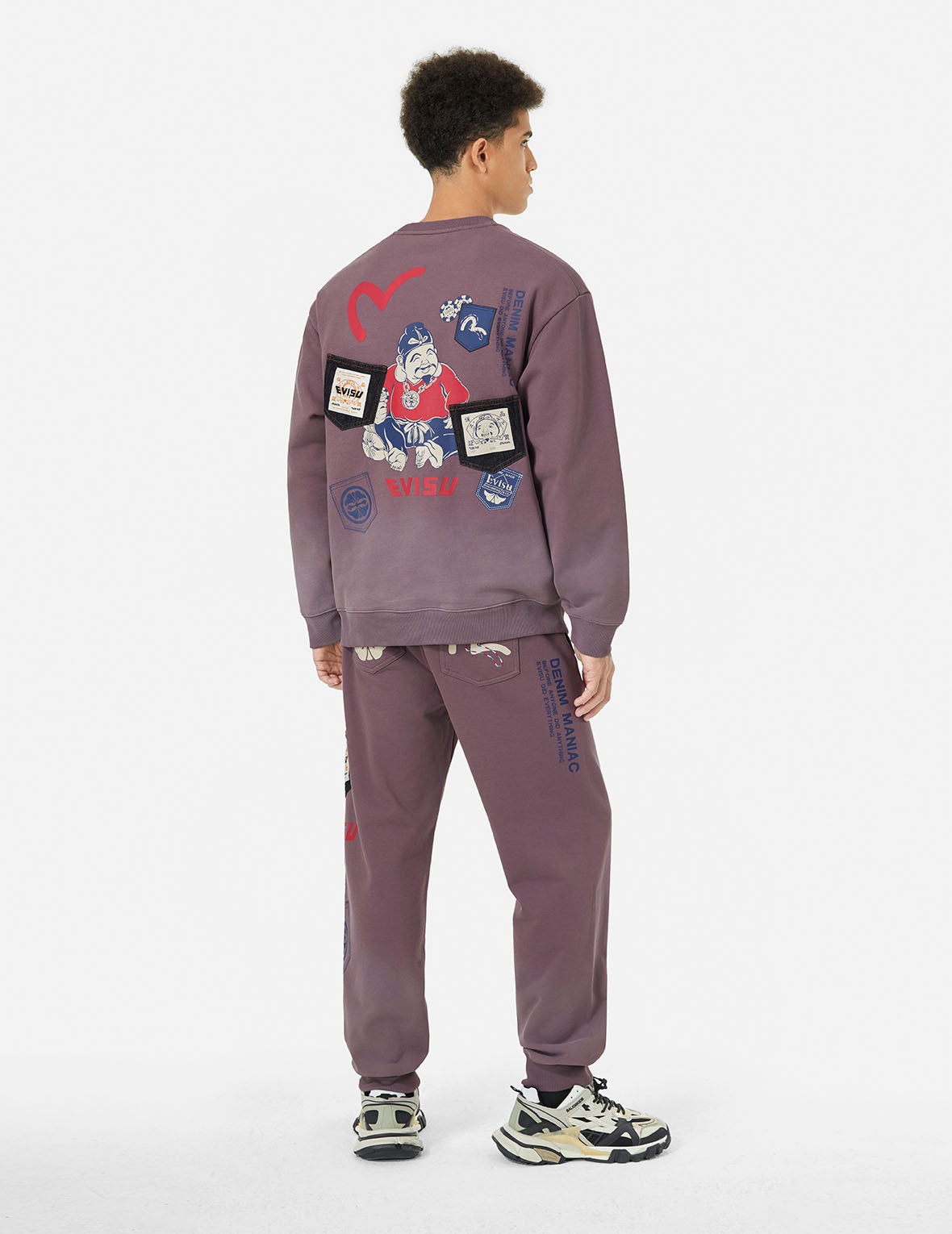Washed Multi-pocket and Logos Print Straight Fit Sweatpants - 3