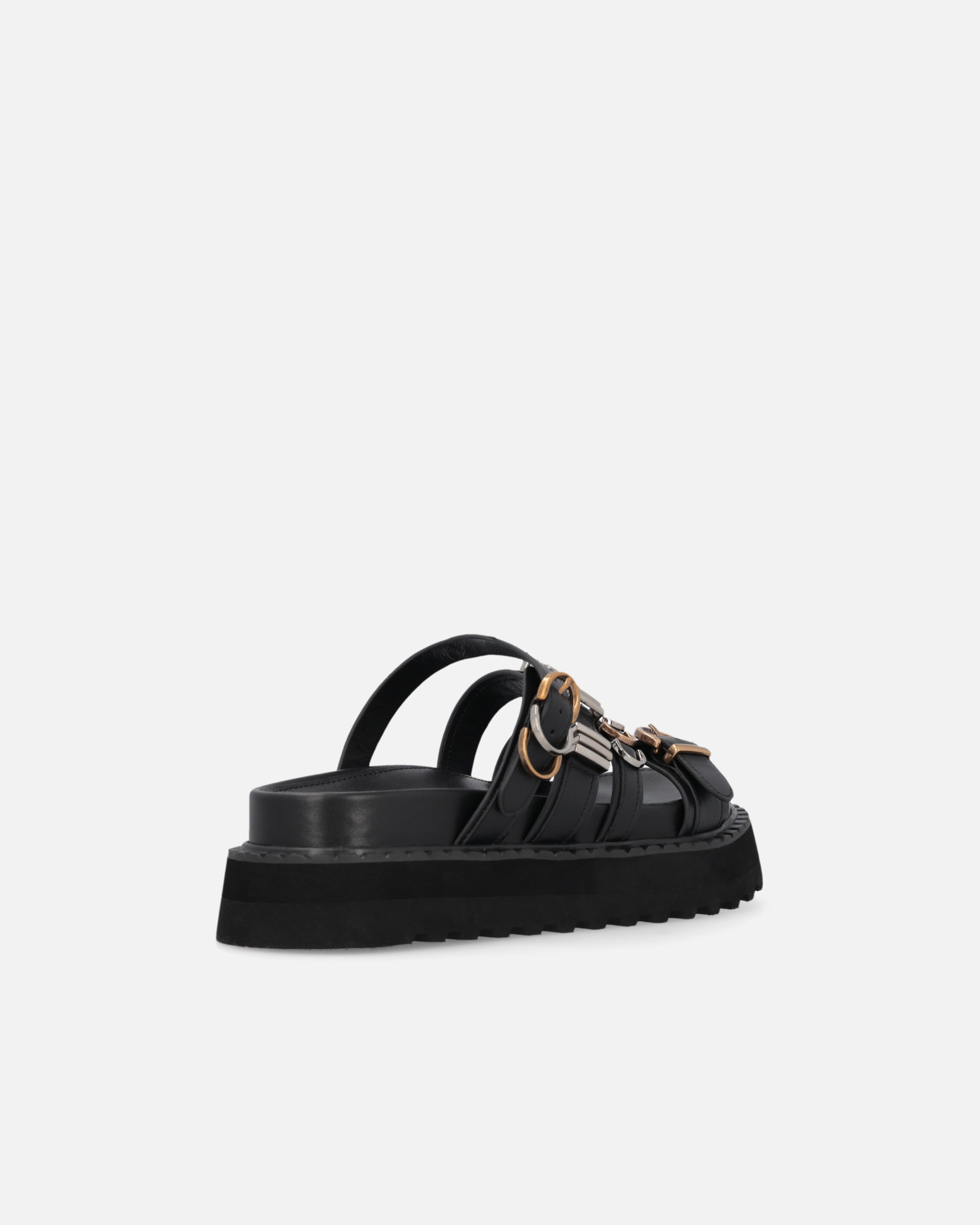 LEATHER SLIPPERS WITH WEDGE AND STRAPS - 3
