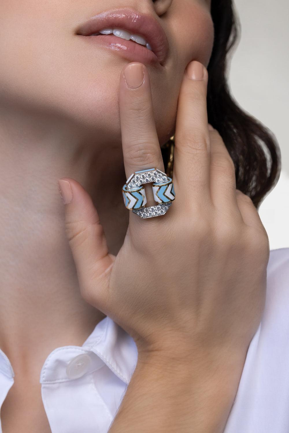 Small Oval Blue Buckle Ring - 4