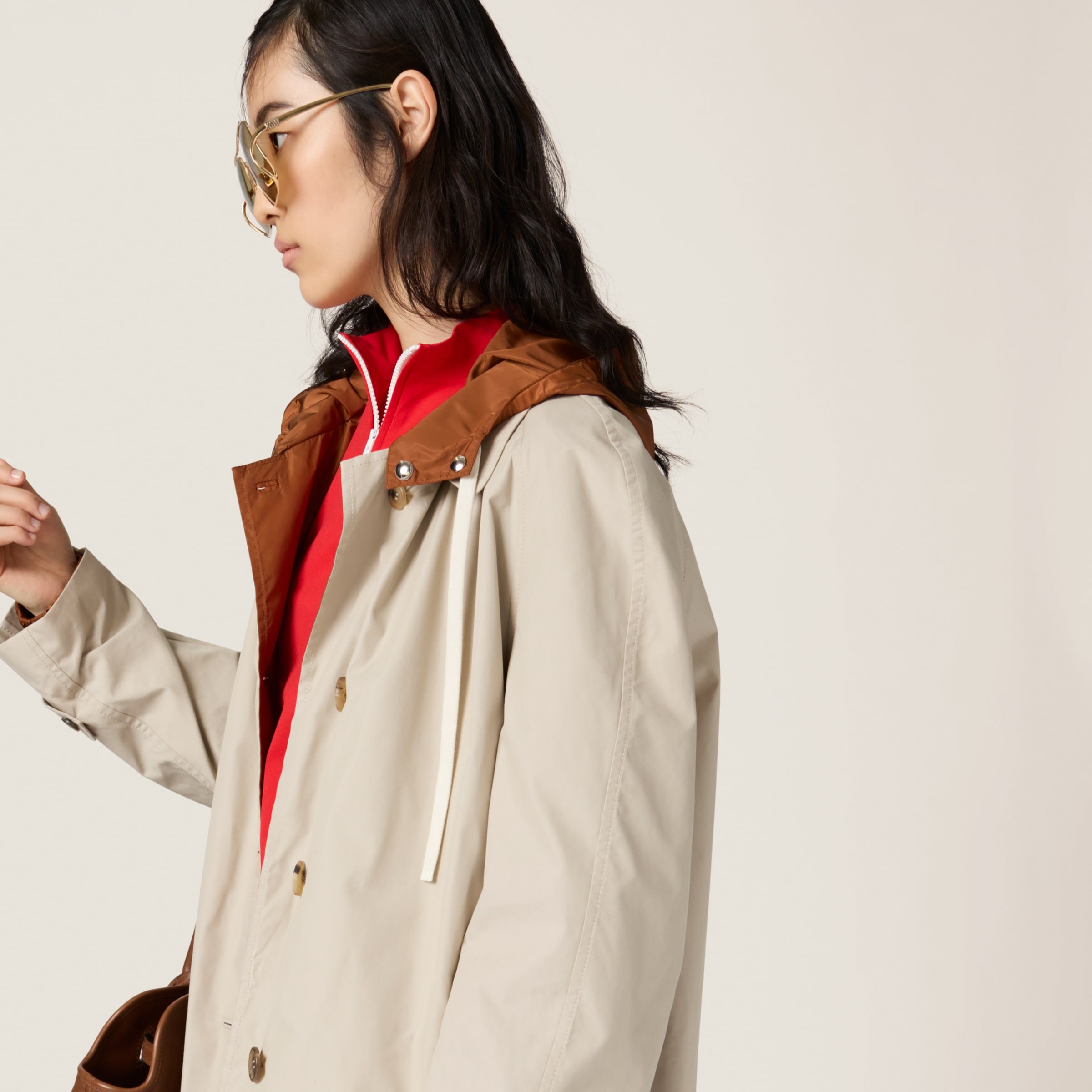 Reversible single-breasted Panama cotton and technical Pongé coat - 4