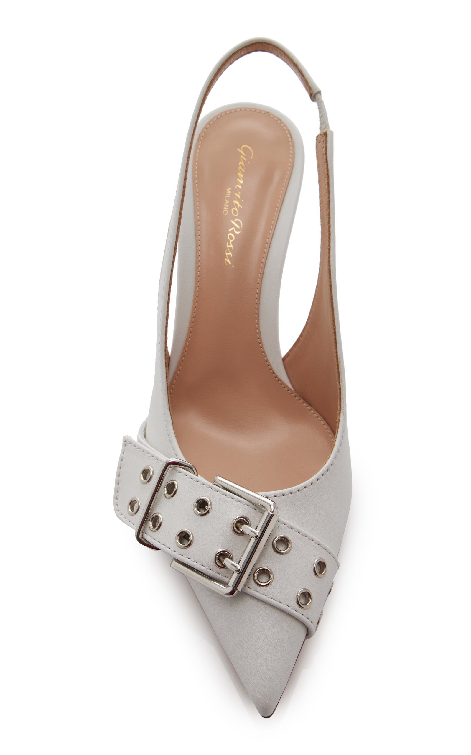 Vitello Buckle-Detailed Leather Slingback Pumps white - 3