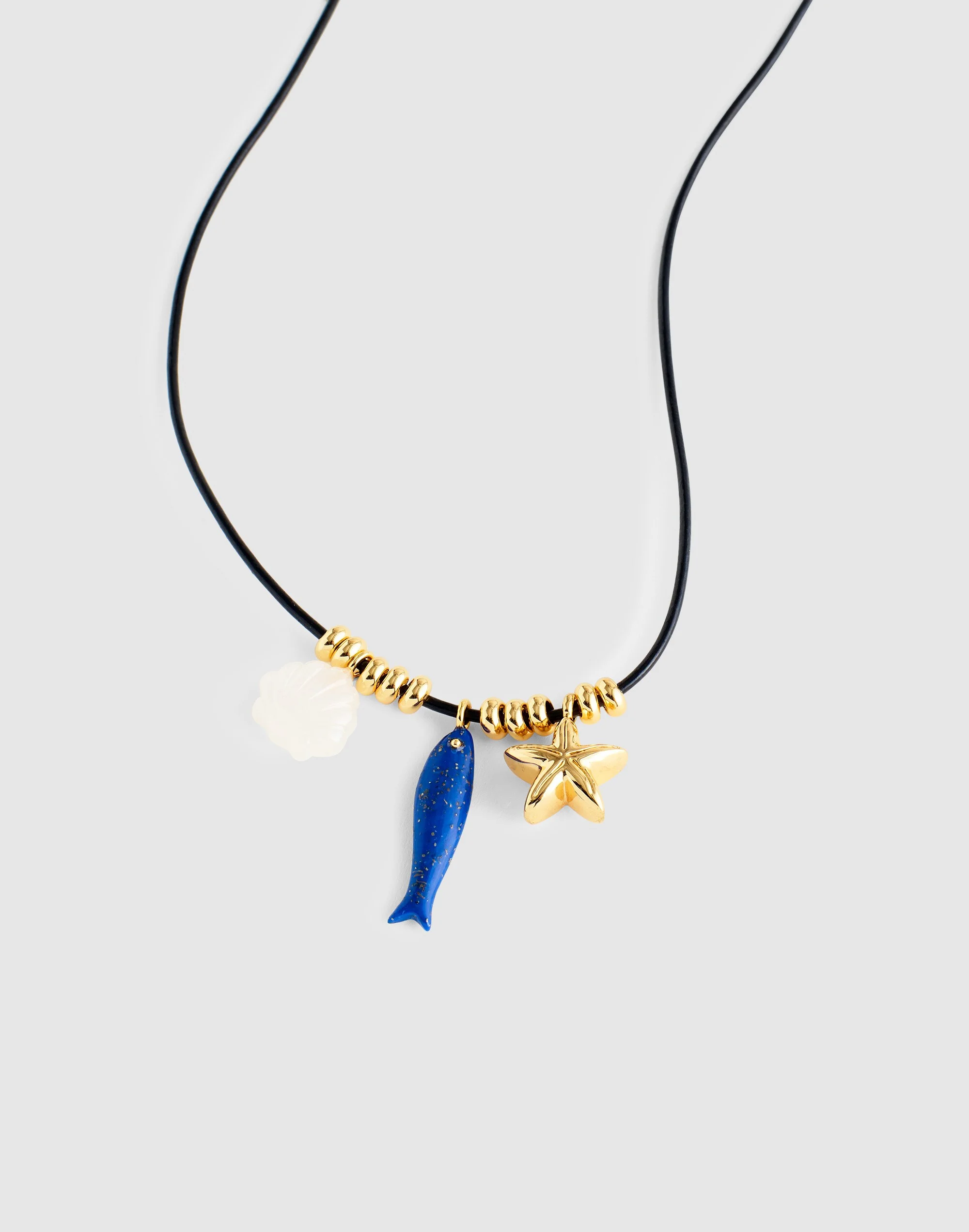 Semiprecious Charm Leather Choker Necklace - 1
