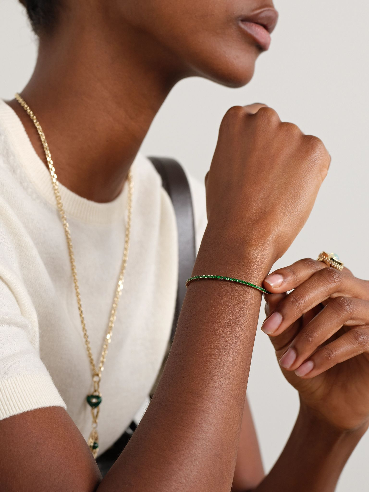 14-karat gold emerald tennis bracelet Green - 4
