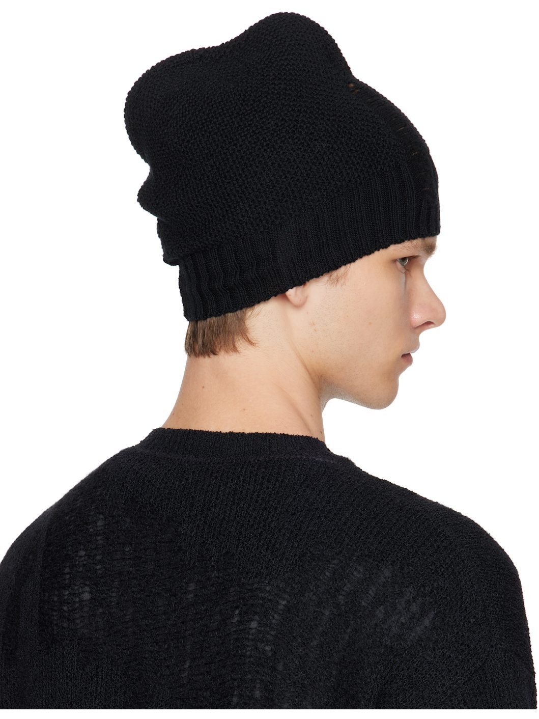 Black Edon Destroyed Seed Stitch Beanie - 3