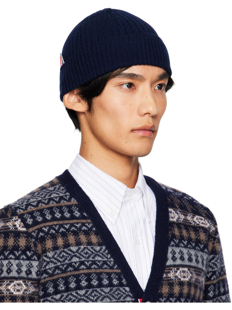 Thom Browne Navy Cashmere 4-Bar Cuff Beanie outlook
