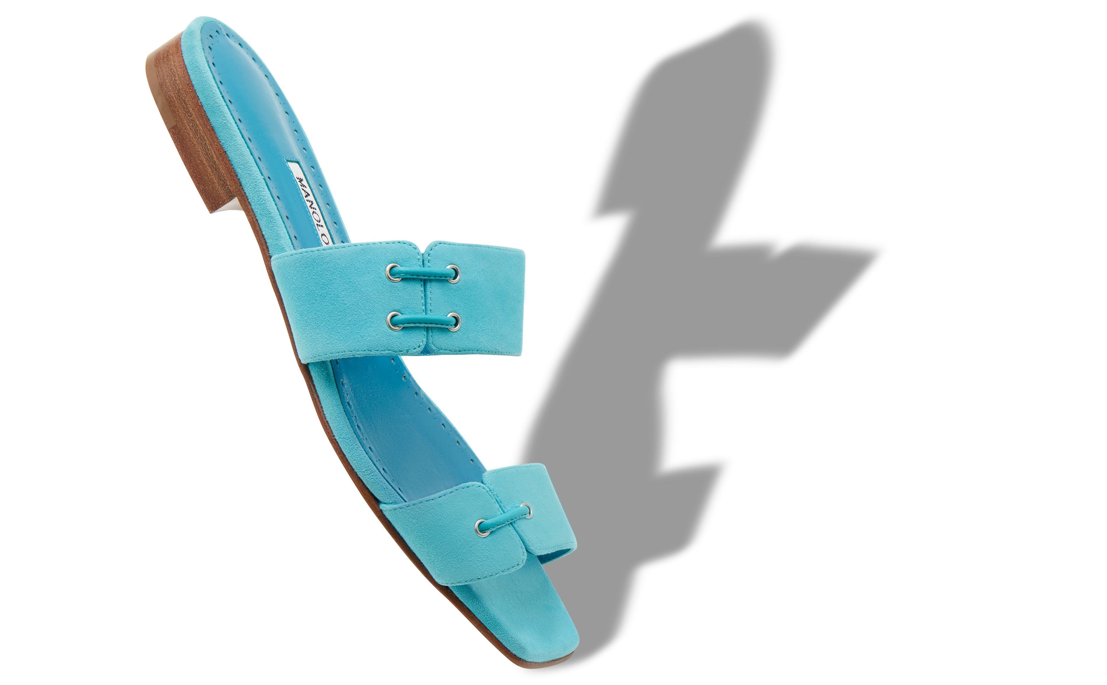 Turquoise Suede Lace Detail Flat Sandals - 2