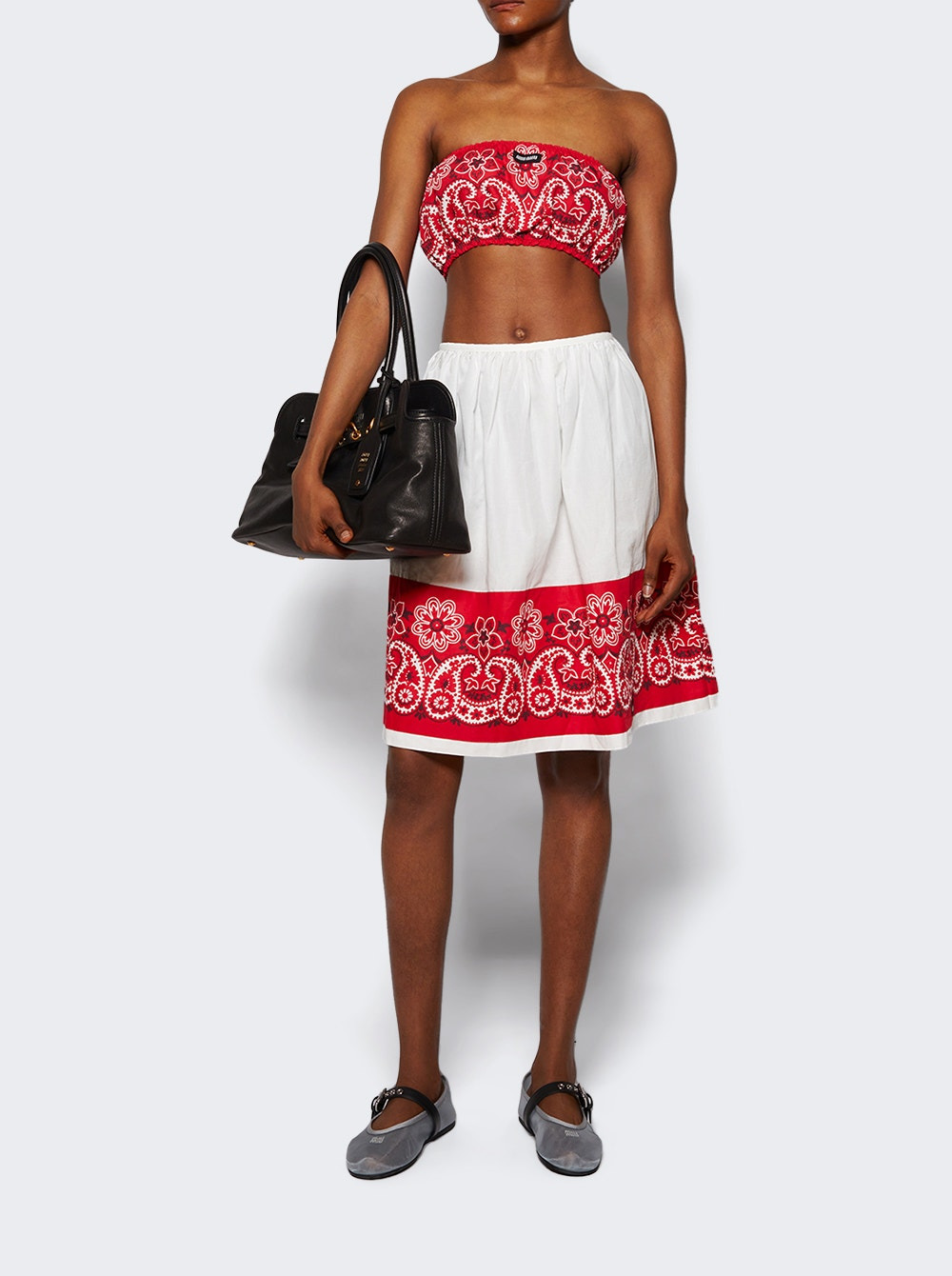 Slubbed Poplin Skirt With Print Bianco And Rosso - 5
