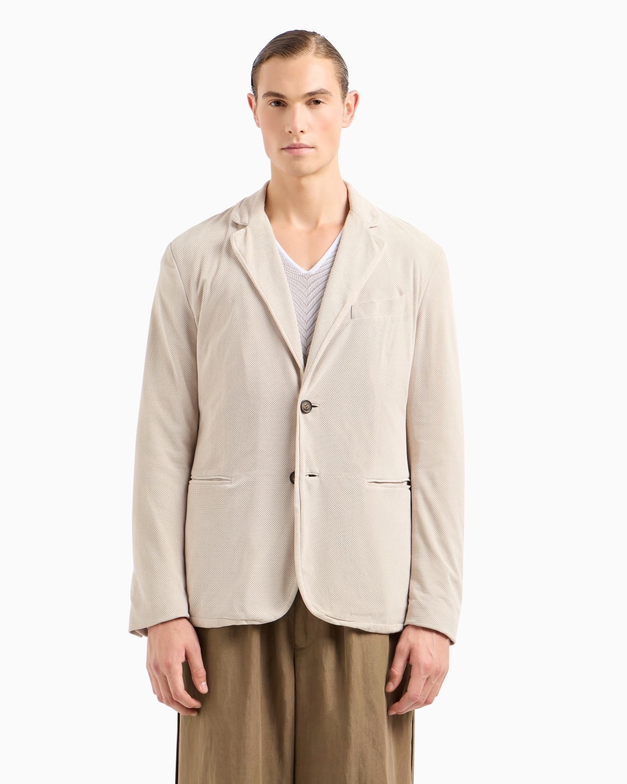 SINGLE-BREASTED JACKET IN PERFORATED SUEDE - 4