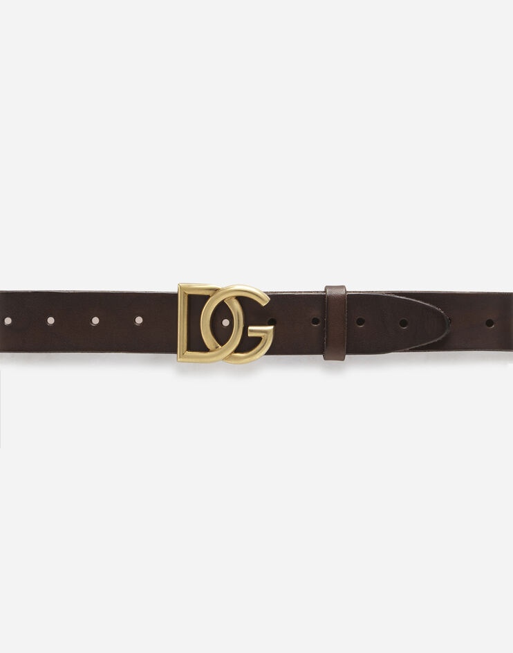 Split-grain leather belt with crossover DG logo - 3