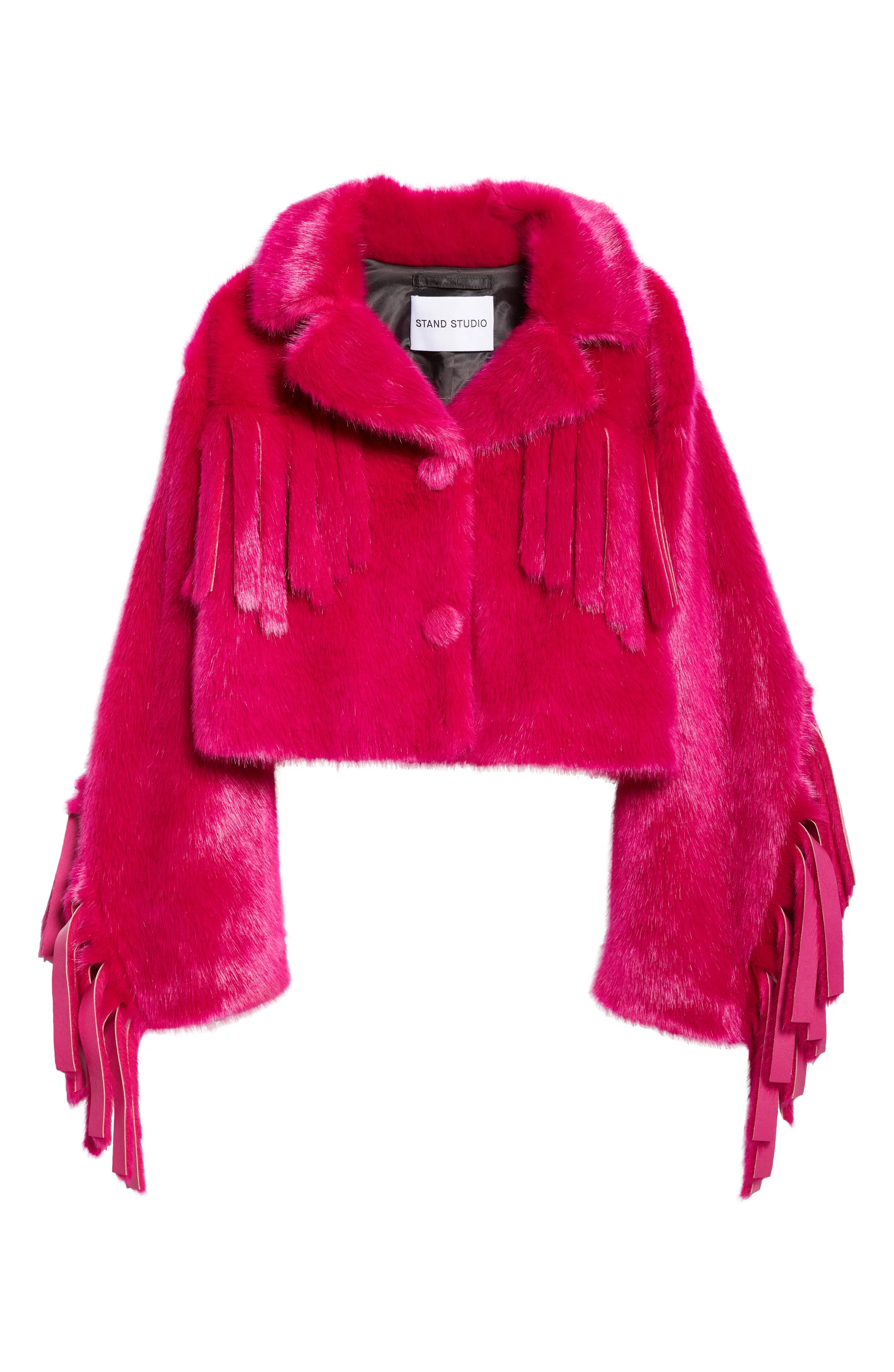 Lovis Fringe Crop Faux Fur Jacket - 6