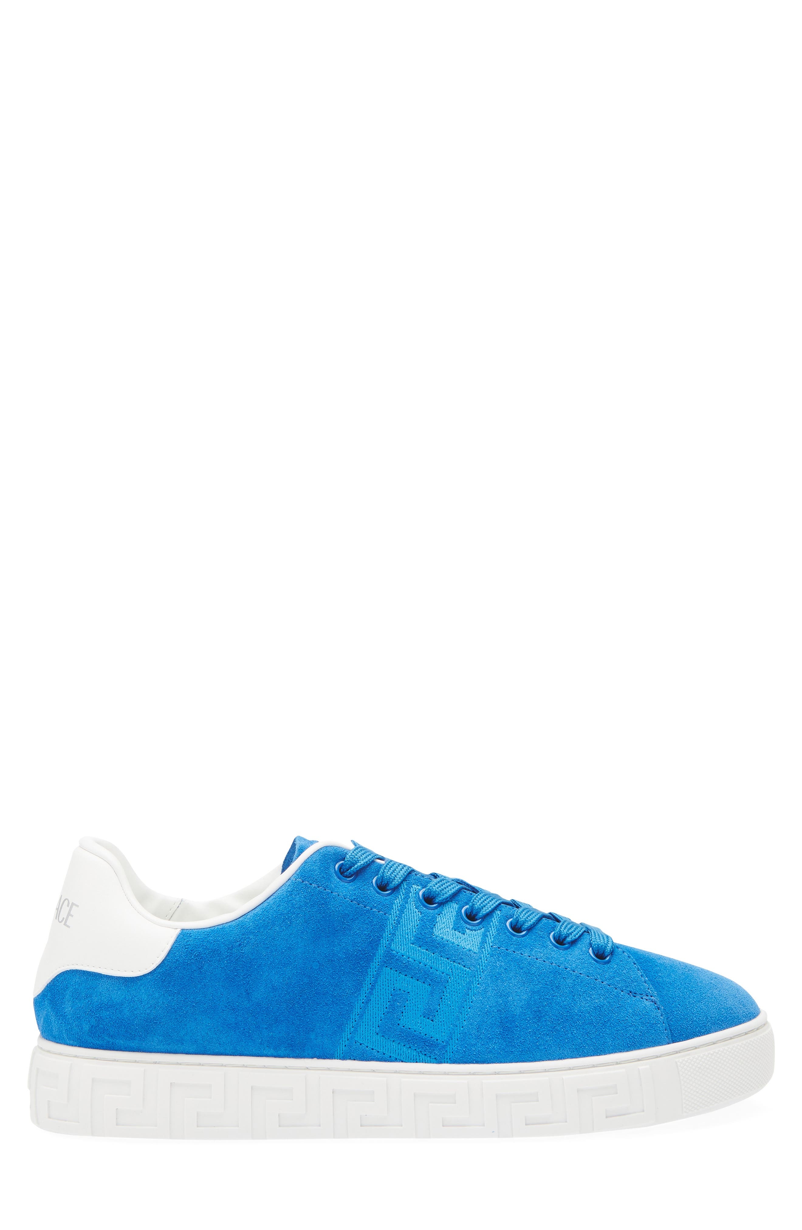 Versace Greca Suede Low Top Sneaker in Sky Diver White at Nordstrom - 3