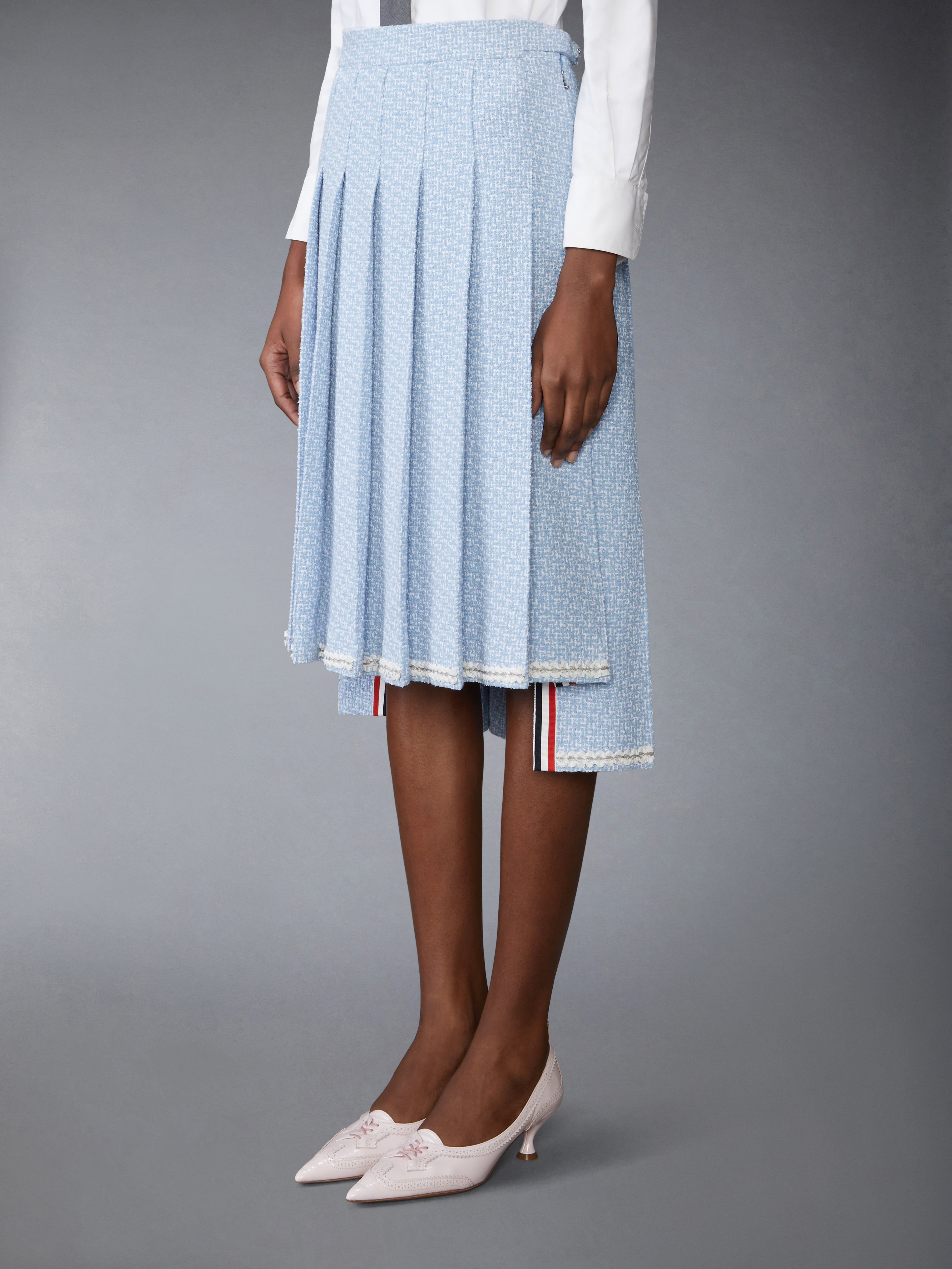 SOLID TWEED KNEE LENGTH PLEATED SKIRT - 3