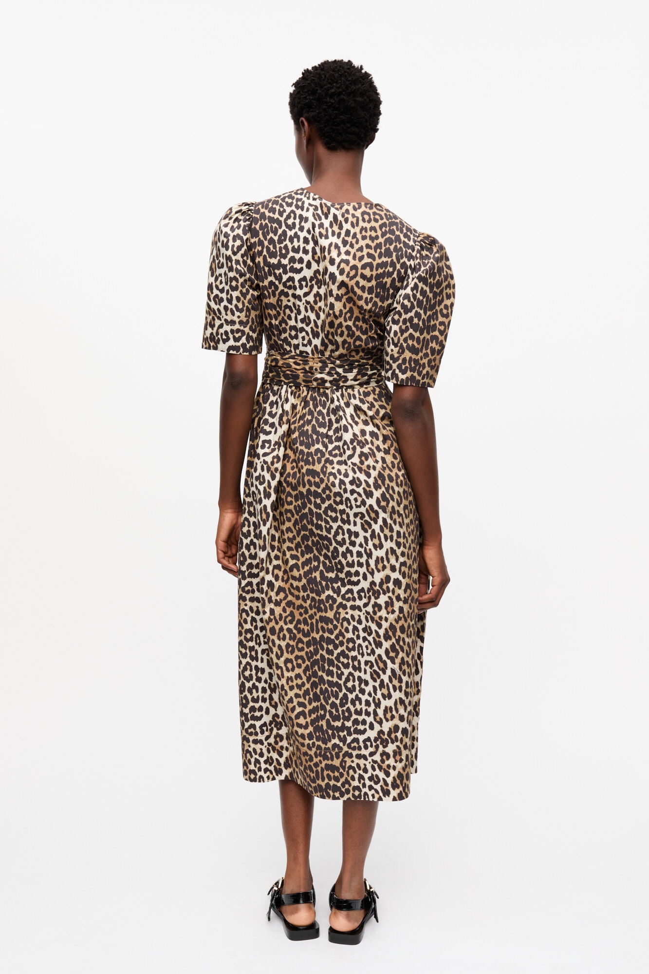 LEOPARD PRINTED COTTON TIE STRAP MIDI DRESS - 3