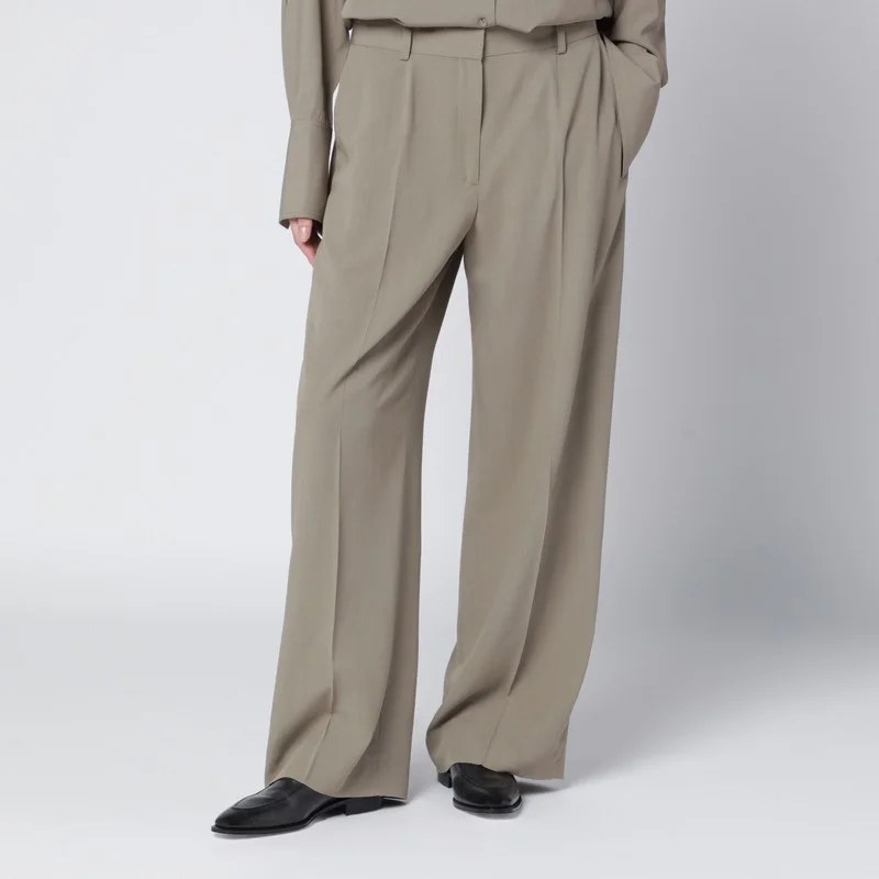 Taupe wool-blend trousers - 1