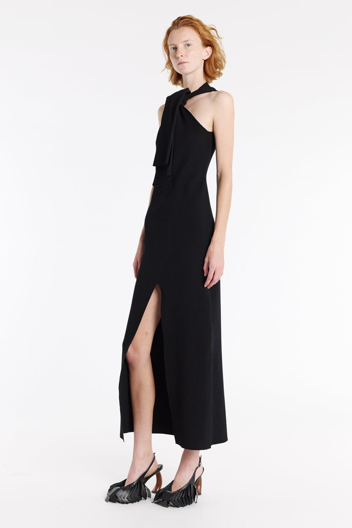 KNIT DRESS WITH NECK TIE BLACK - 4