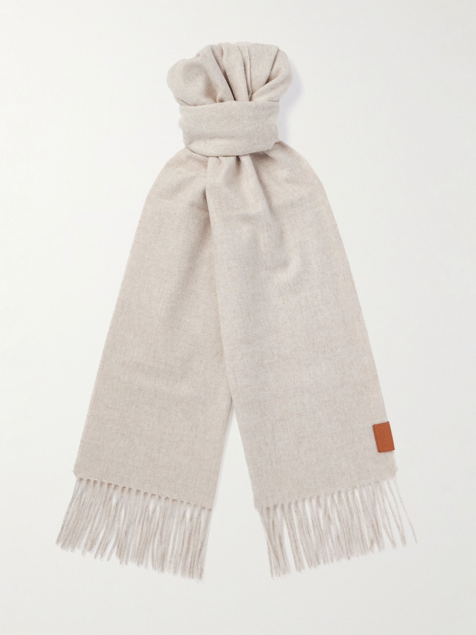 Logo-Appliquéd Fringed Cashmere Scarf Cream - 1