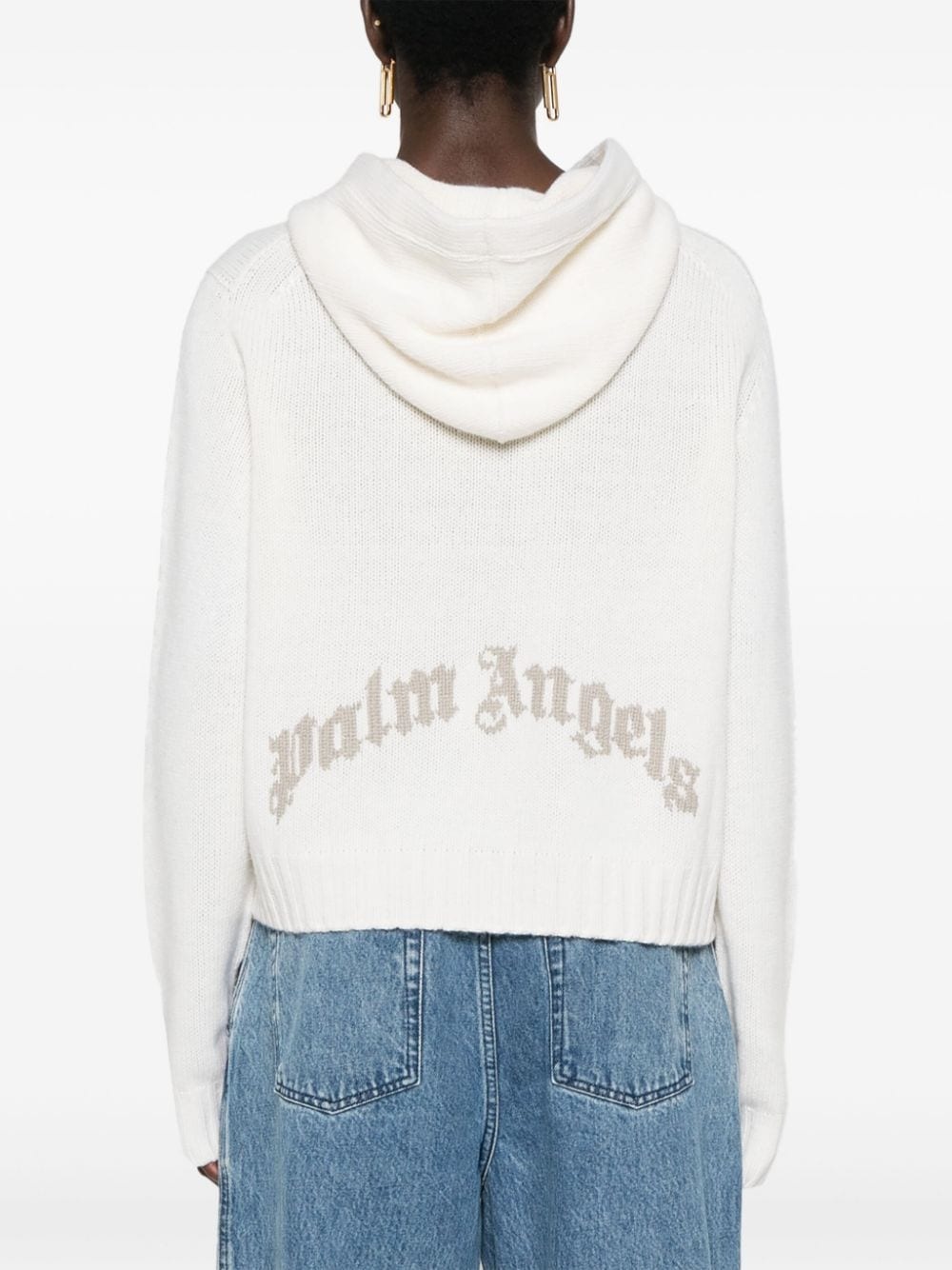 curved logo knitted hoodie - 4