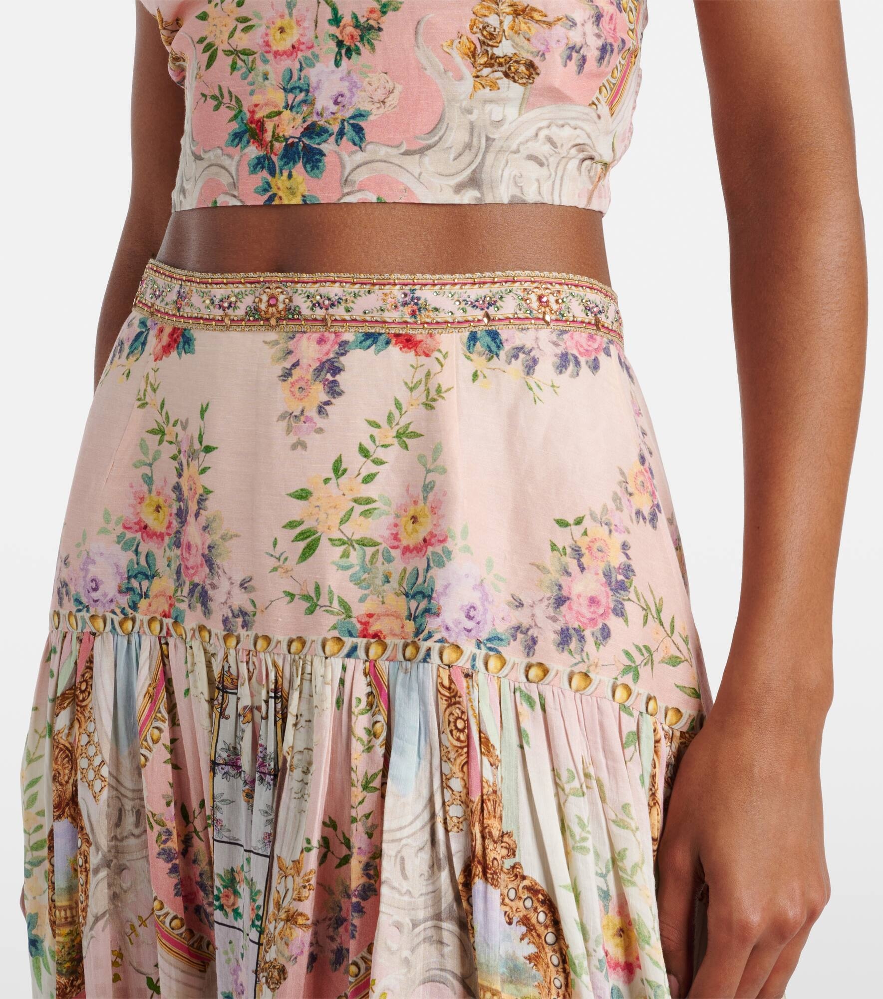 Gathered linen and silk maxi skirt - 4