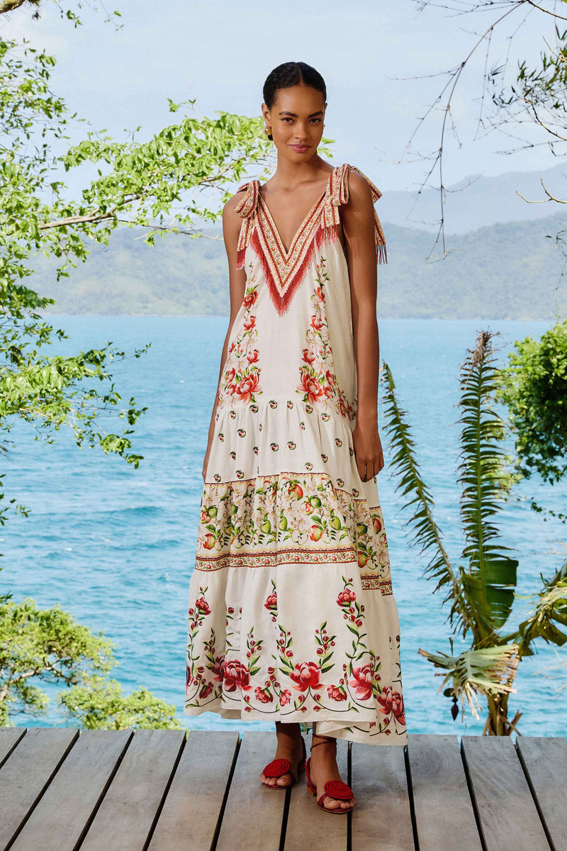 Off-White Apple Romance Embroidered Lenzing™ Ecovero™ Euroflax™ Maxi Dress 1