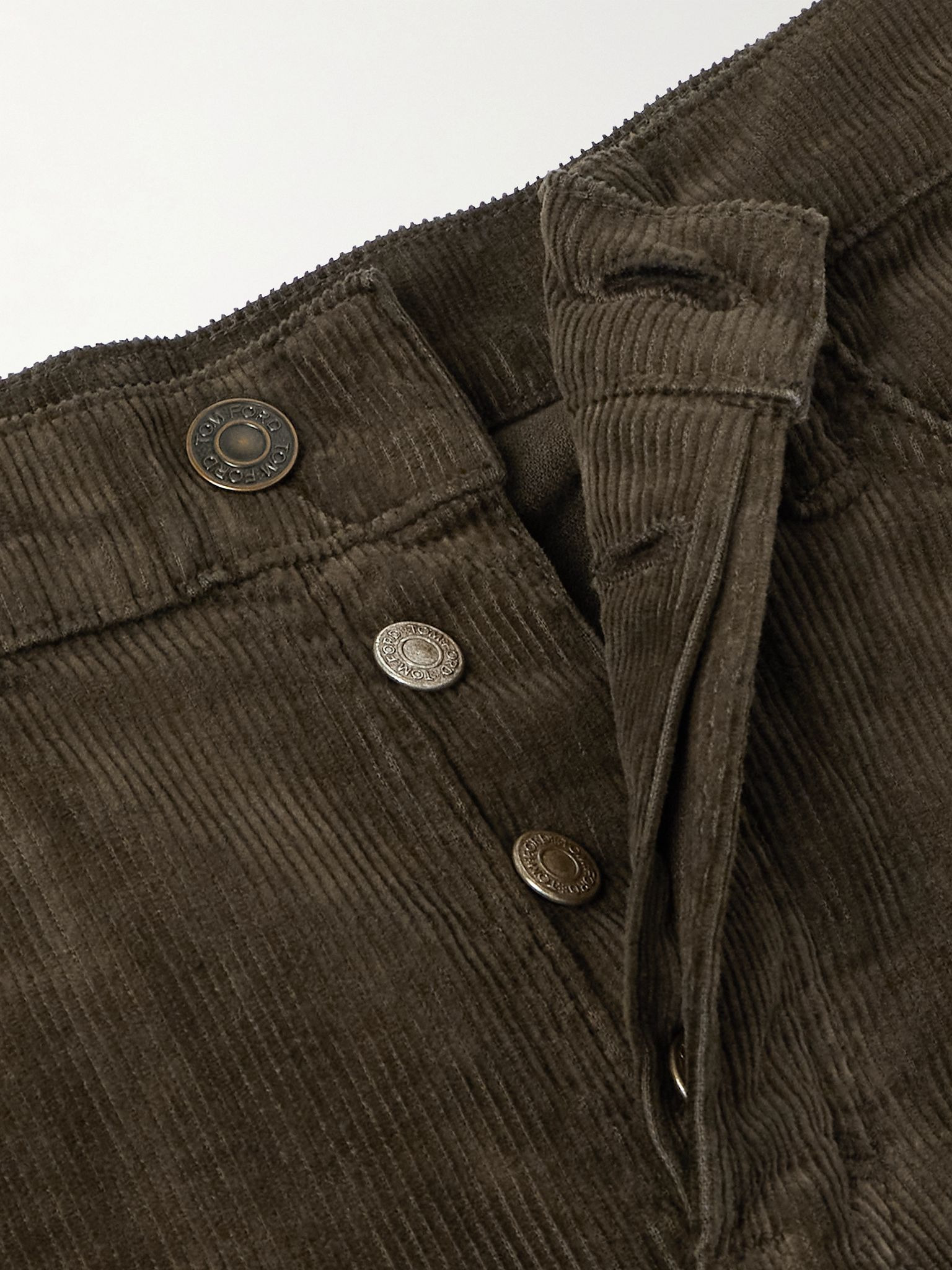 Slim-Fit Cotton-Blend Corduroy Trousers Brown - 6