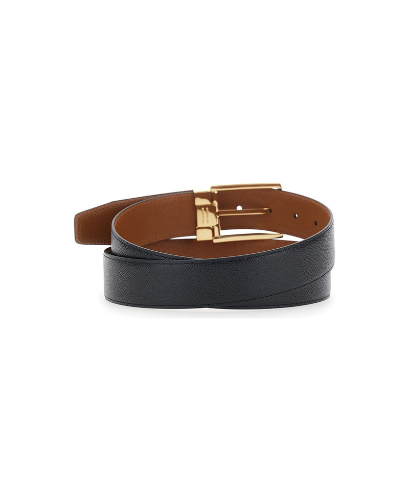 FERRAGAMO Black Reversible Belt With Gancini Buckle Belt In Grained Leather Man outlook