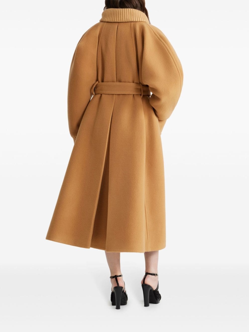 ribbed-collar tied-waist coat - 3