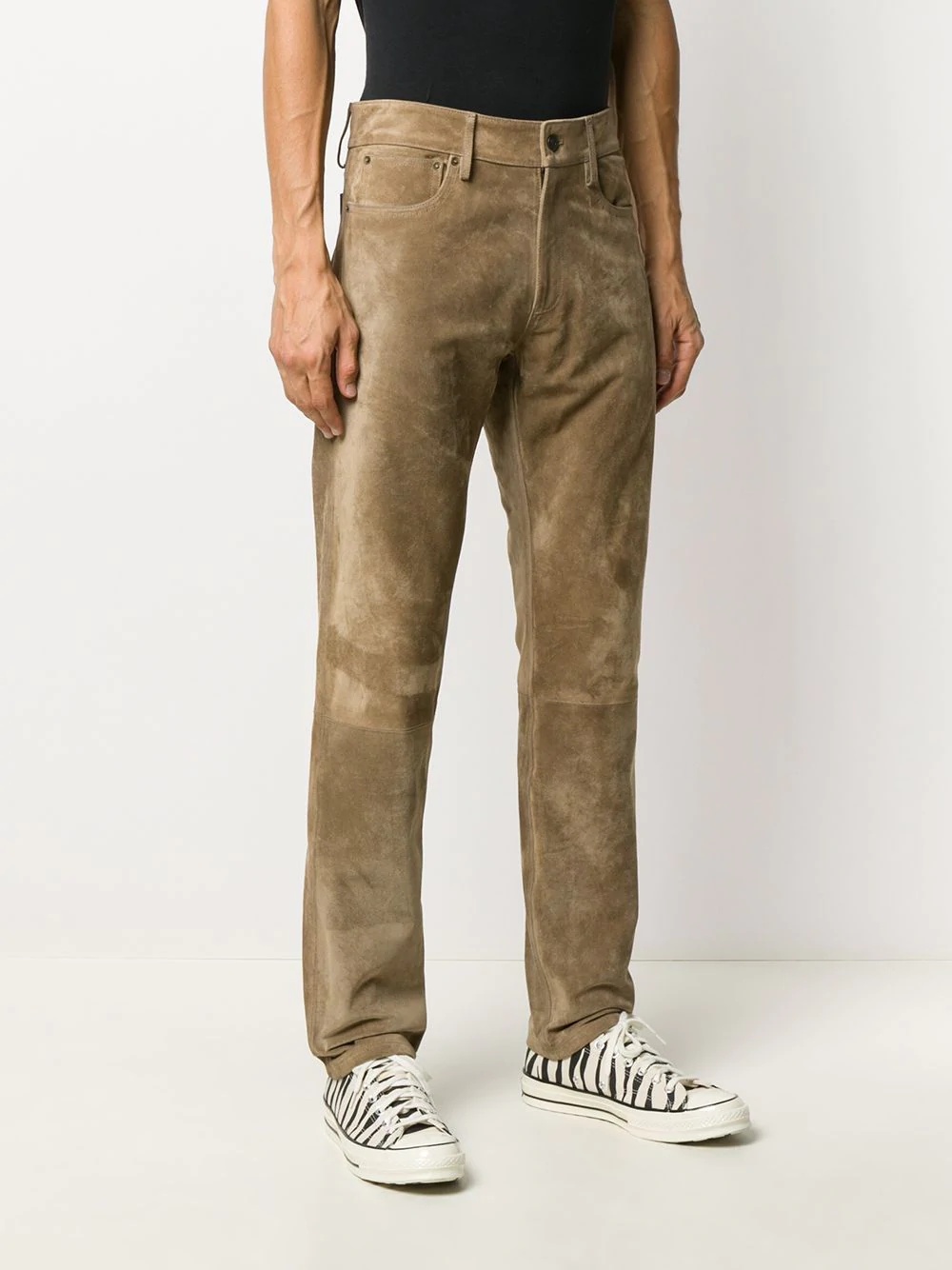 suede straight-leg trousers - 3