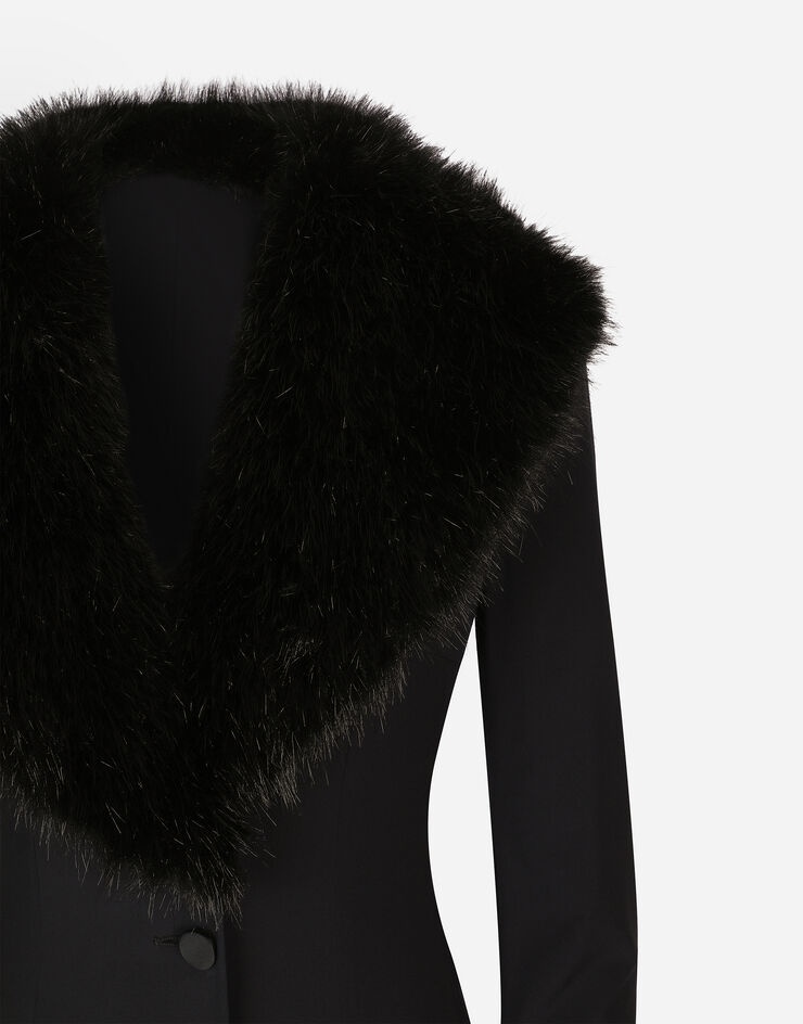 Long silk georgette coat with faux fur collar - 10
