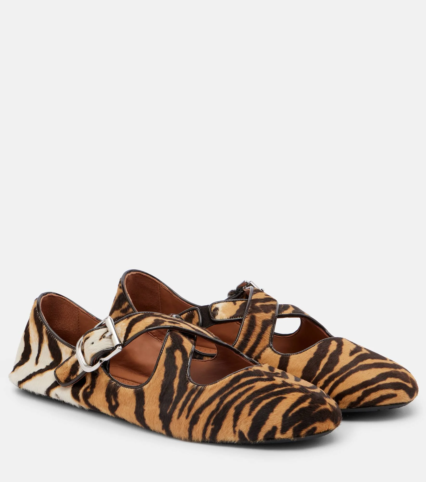 Tiger-print calf hair ballet flats - 1