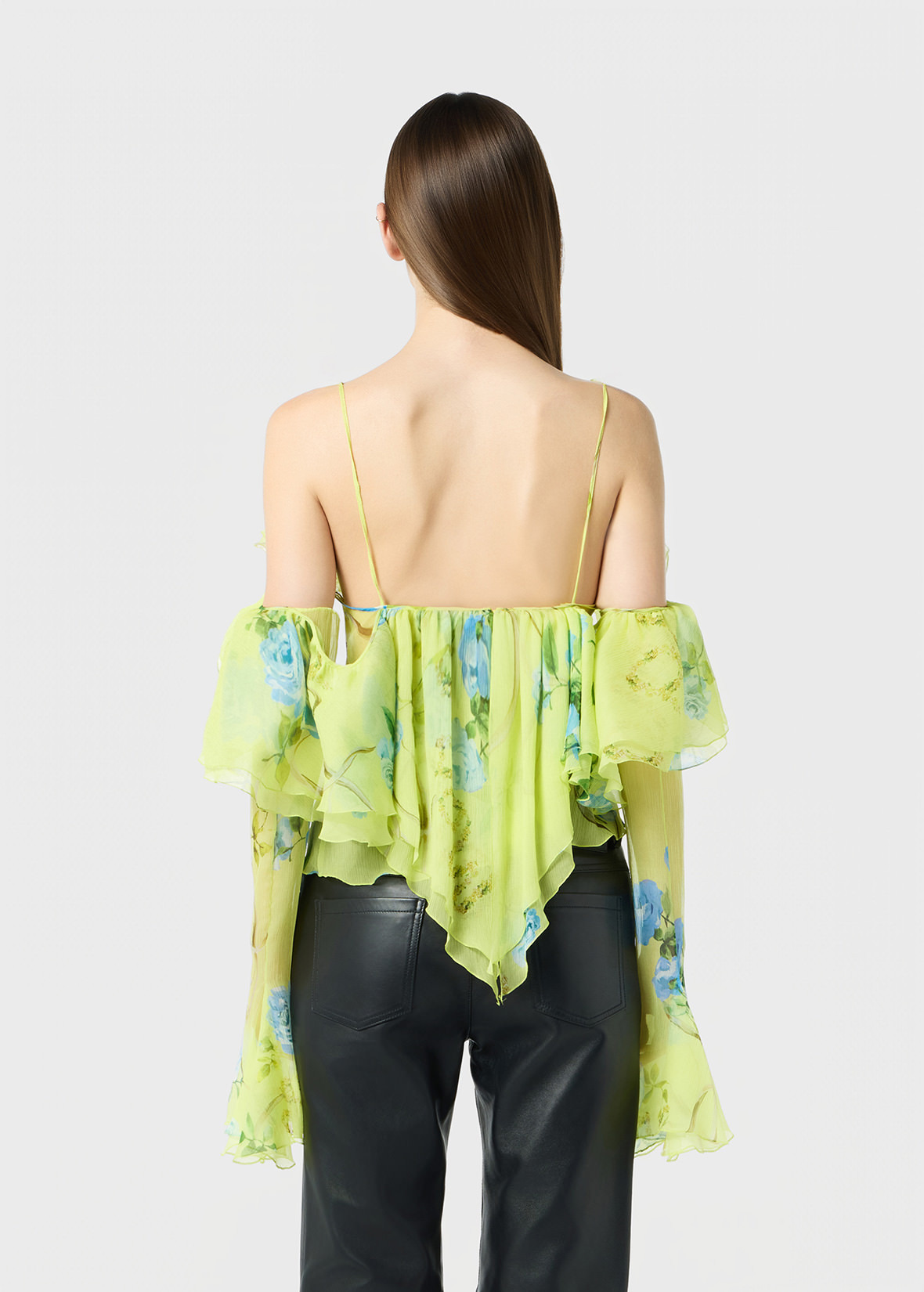 PRINTED SILK CREPONNE BLOUSE WITH RUFFLES - 4