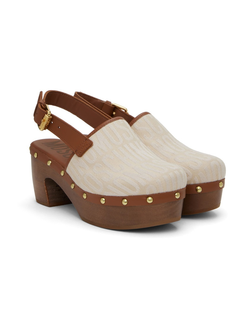Off White & Brown Allover Logo Mules 4