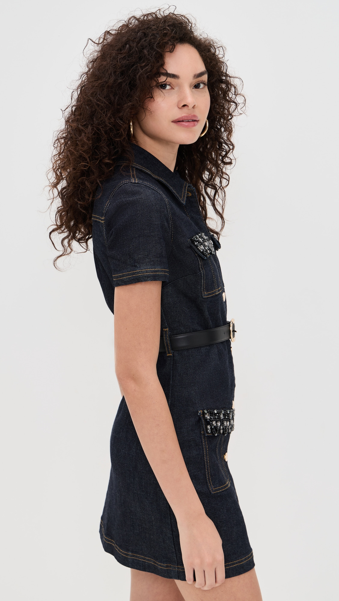 Indigo Denim Crystal Trim Mini Dress - 3